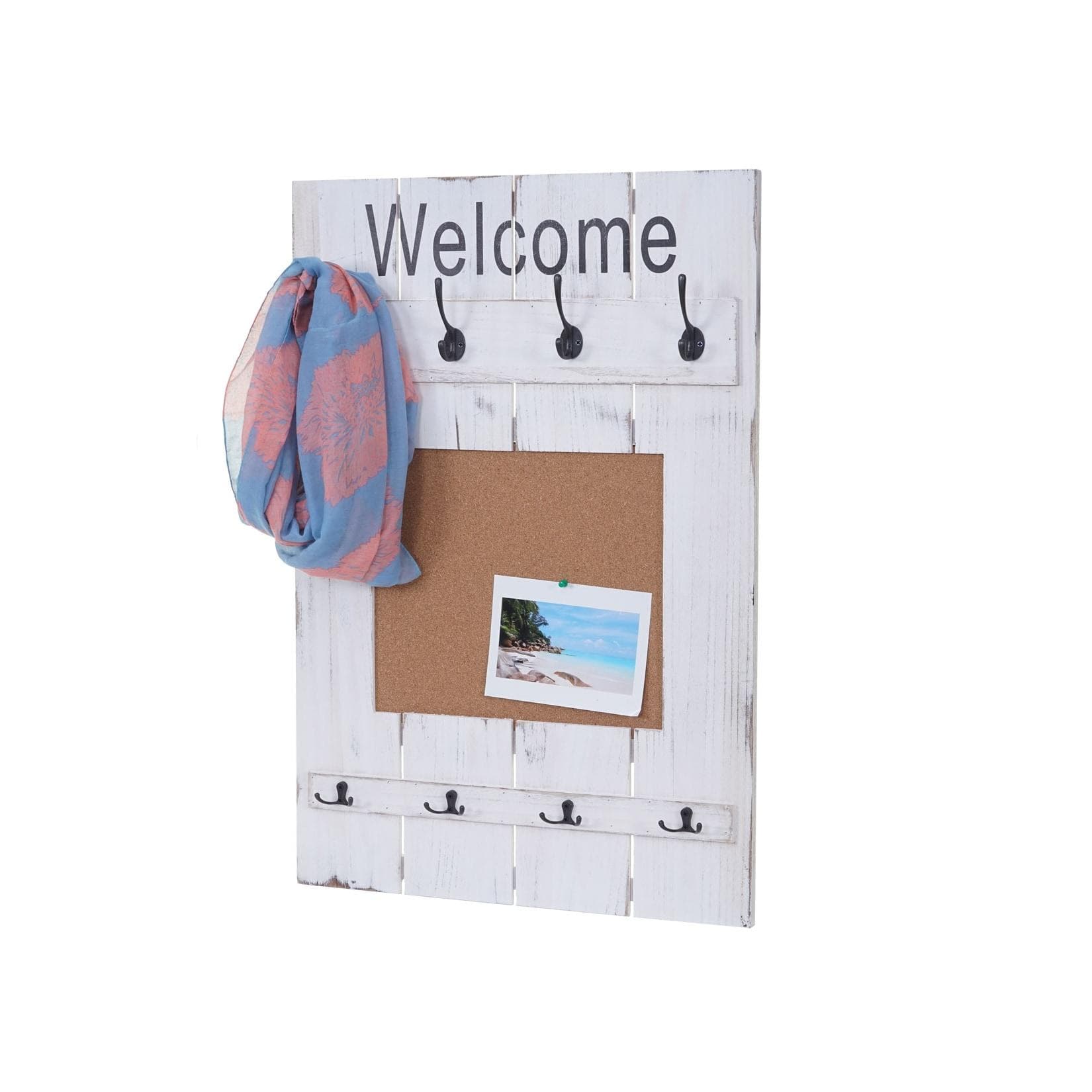 MCW Wandgarderobe mit Pinnwand 8 Haken Weiß Shabby-Look