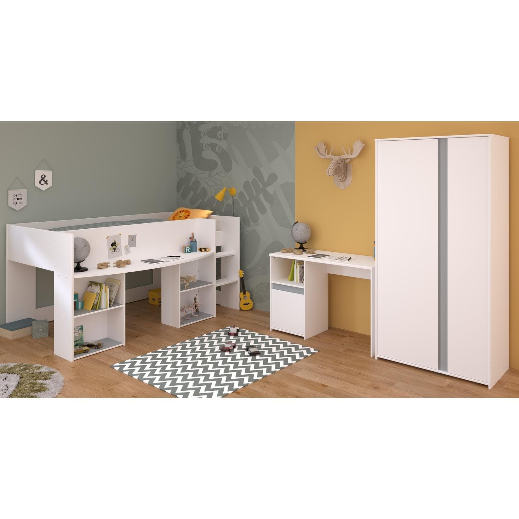 Jugendzimmer-Set PARISOT "Pirouette" 3-tlg. mit Hochbett, Kleiderschrank und Schreibtisch