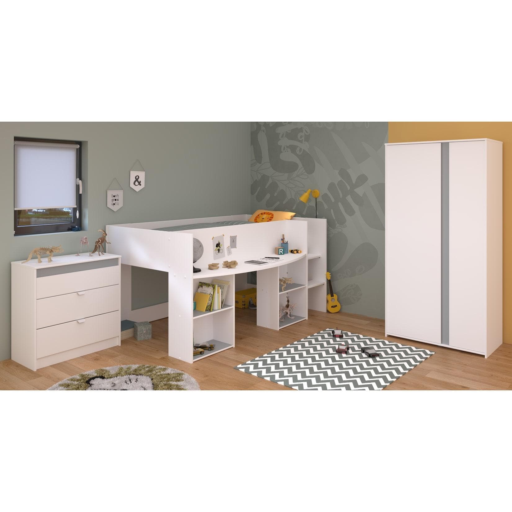 Jugendzimmer-Set PARISOT "Pirouette 12" Weiß Hochbett & Kleiderschrank