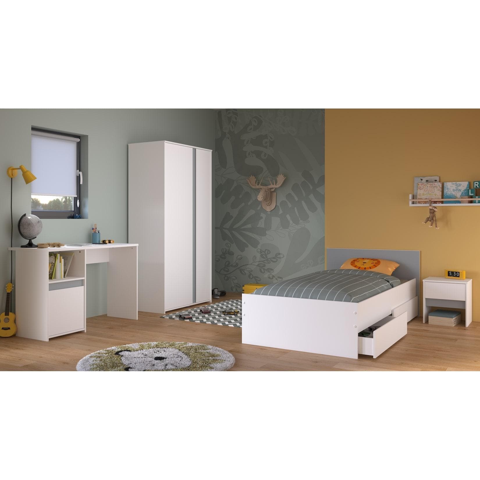 Drehbarer Jugendzimmer-Set Pirouette mit bunten Einsätzen (Rosa/Grau)