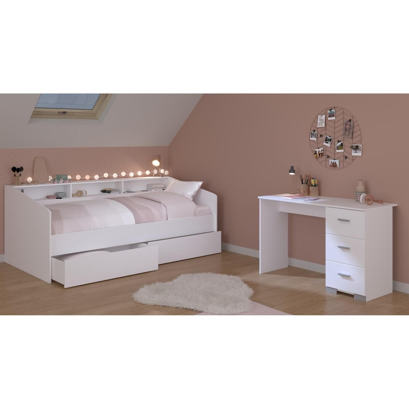 Drehbarer Jugendzimmerschrank mit Bett und Stauraum - Weiß oder Eiche