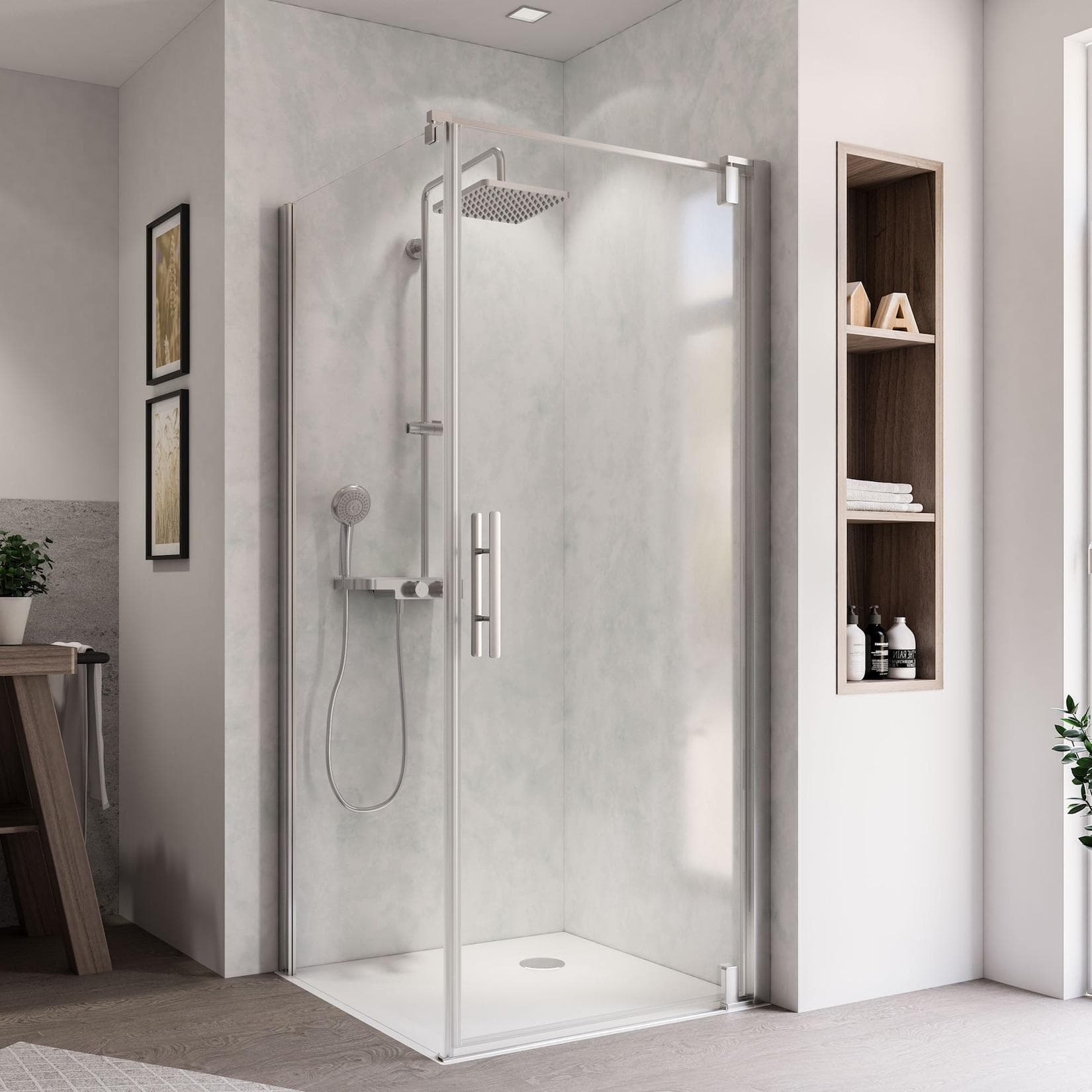 Breuer Europa Design Seitenwand Anschlag Links Drehtür Alu Chromeffekt Klarglas 900 mm