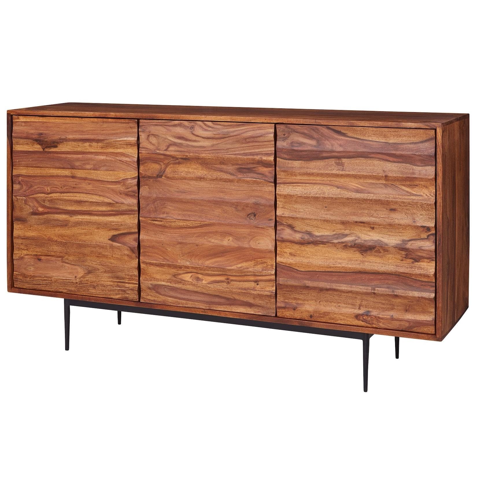 FineBuy Massivholz Sideboard 150cm Sheesham 3 Türen Metall schwarz Industrial