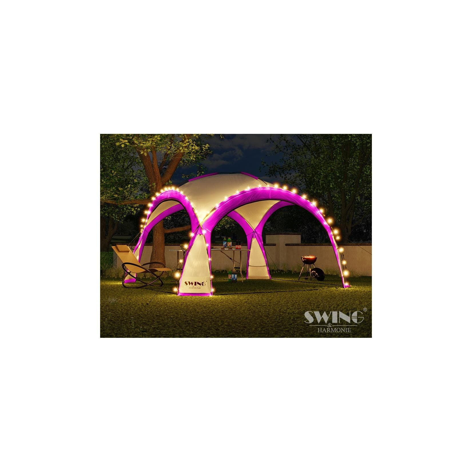 Swing&Harmonie LED Event Pavillon DomeShelter Pink mit Solarmodul