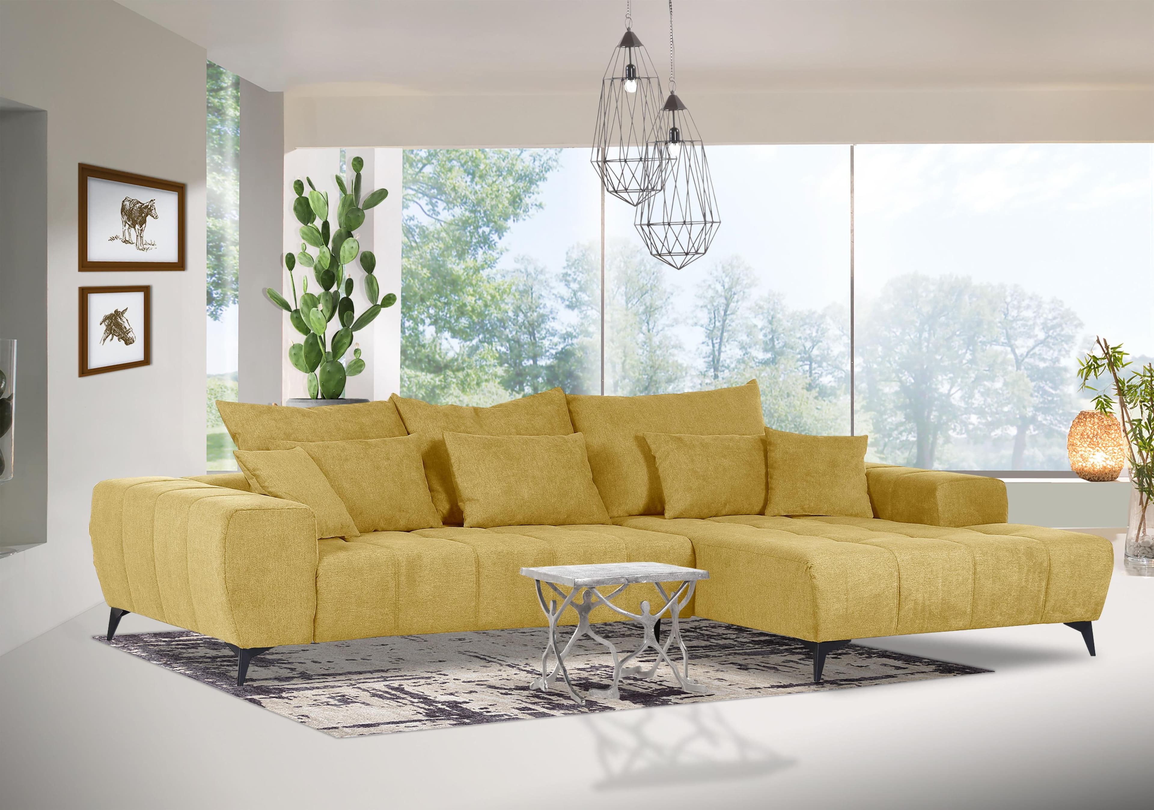 GUTMANN FACTORY Ecksofa Gelb mit elektrischer Verstellung und Zierkissen