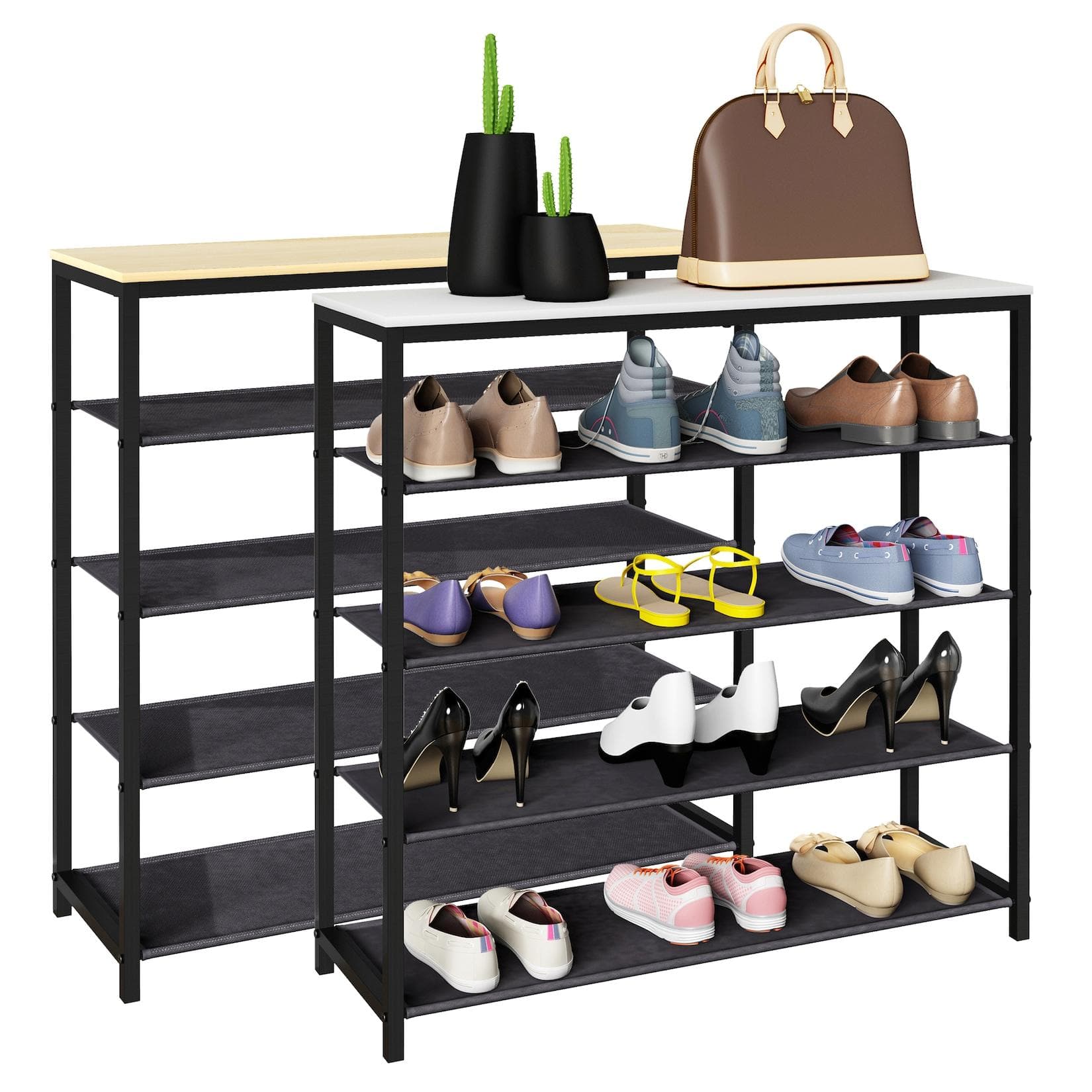 Metall-Schuhregal mit 4 Fächern aus Holz