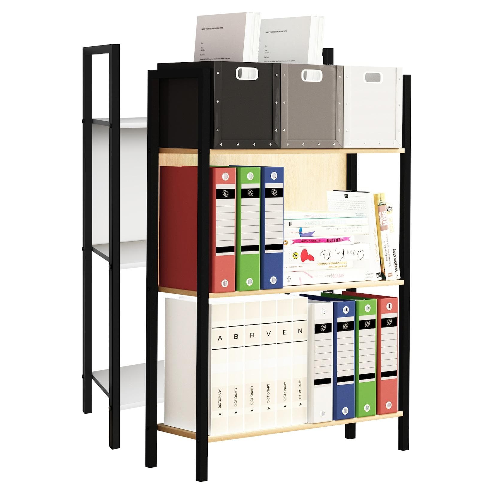 Holz-Metall Aktenregal - 3-Fach für Büro & Bücher