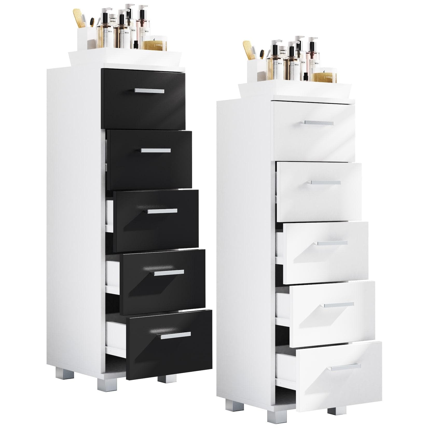 VCM Badschrank Zalo M 5 Schubladen Holz Schwarz/Weiß