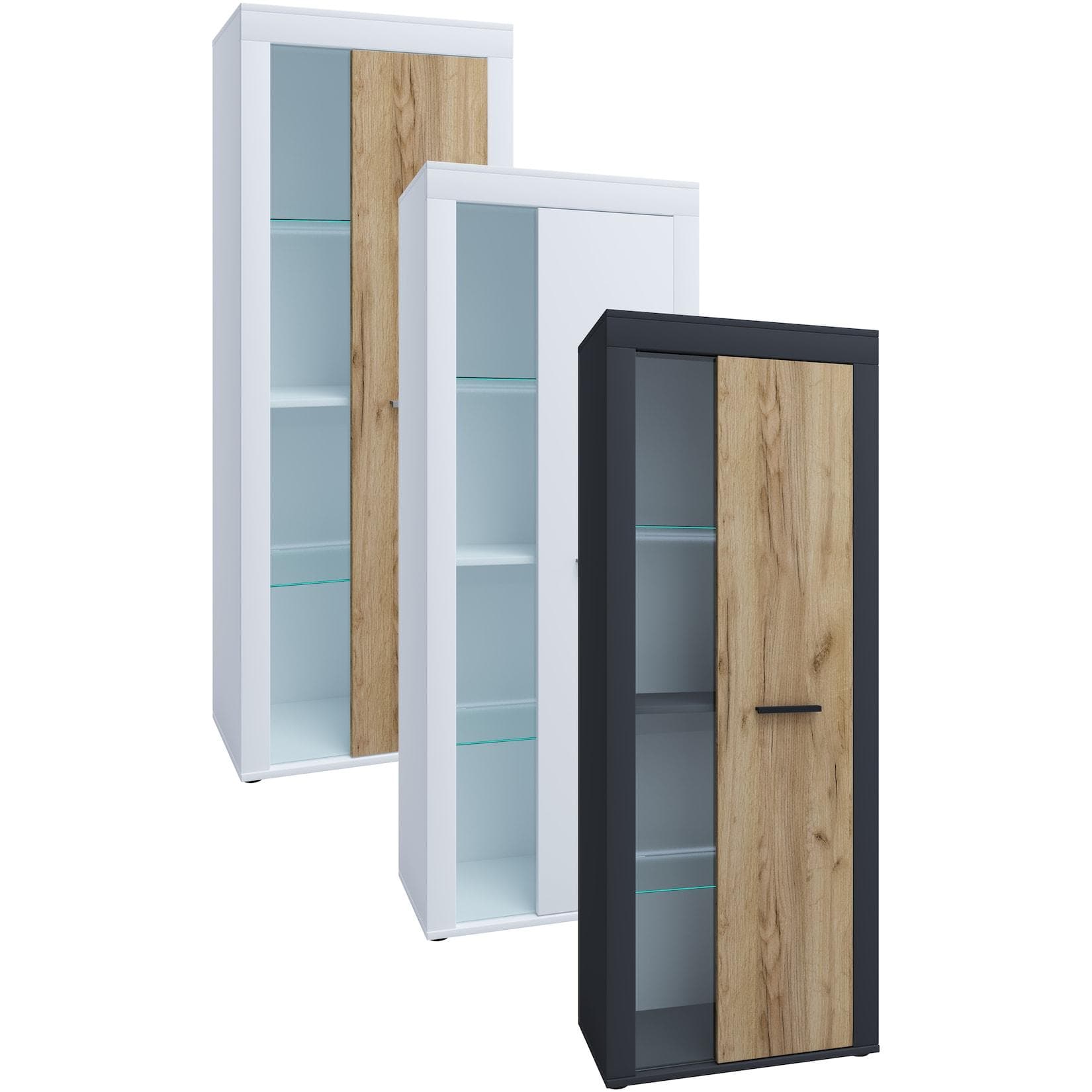 VCM Kommode Usilo Holz Glas Schrank Vitrine Wohnzimmer