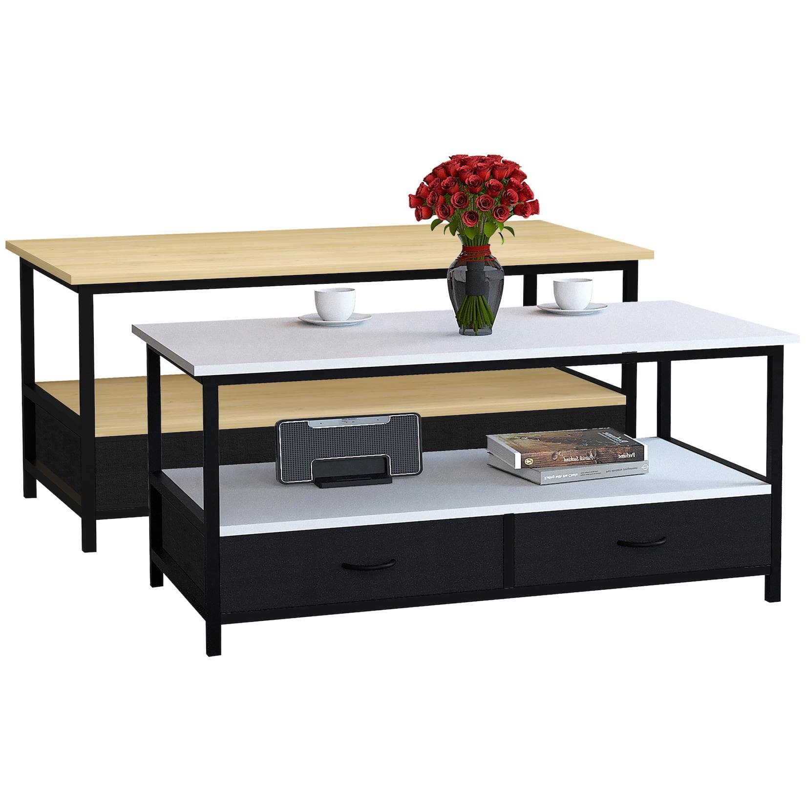 VCM Couchtisch Flonila Metall Holz mit Schubladen Braun