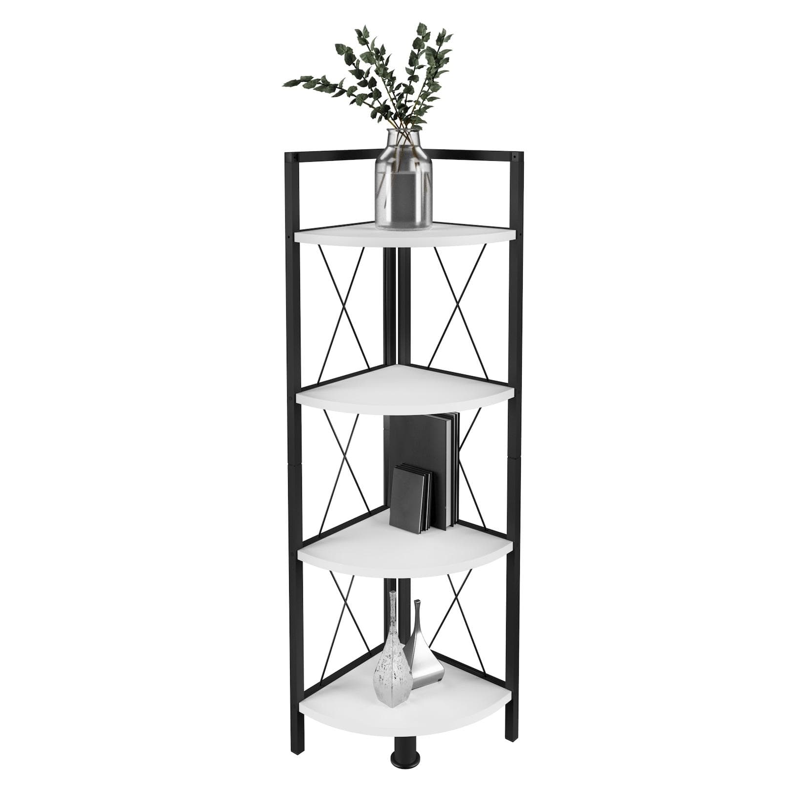 Eckregal aus Holz & Metall - 4-Fach Bücherregal