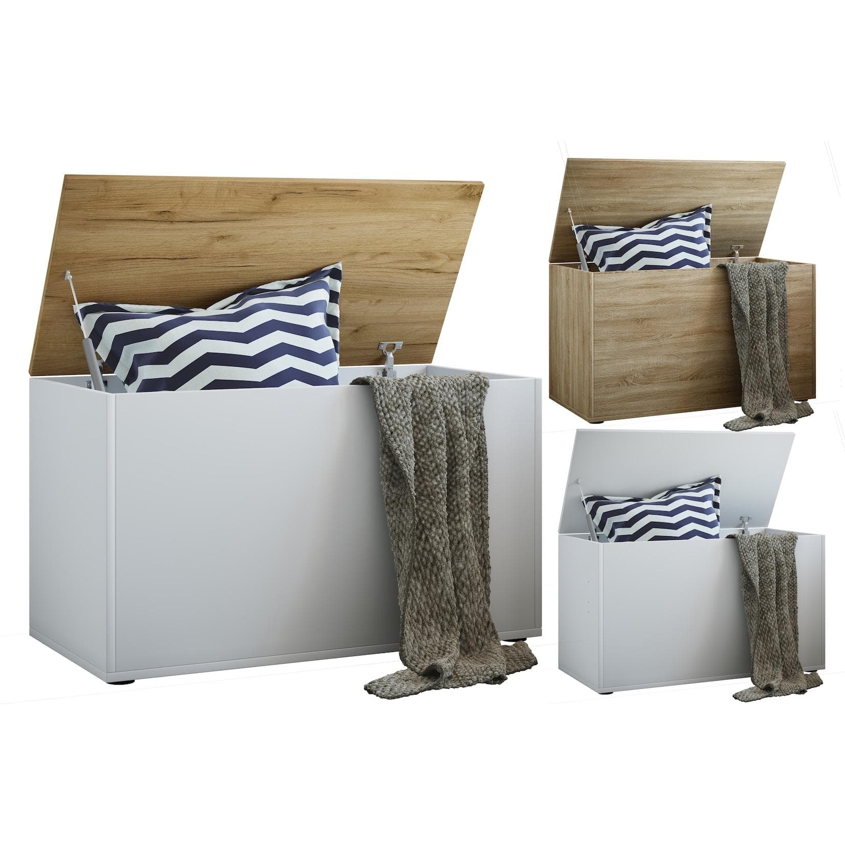 VCM Holztruhe Bendola Weiß - Sitzbank mit Stauraum