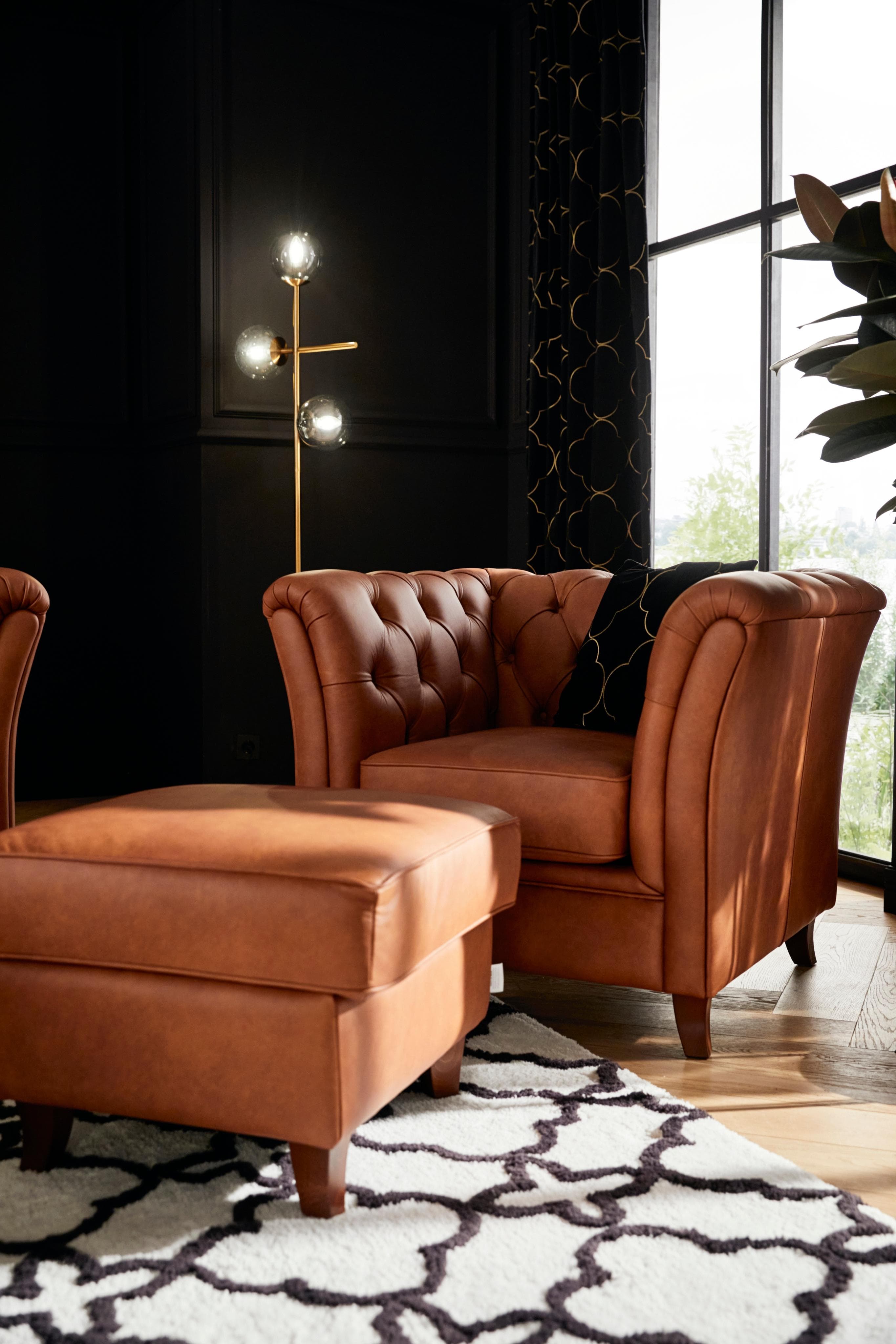 HOME AFFAIRE Chesterfield-Sessel Reims Cognac Samtoptik