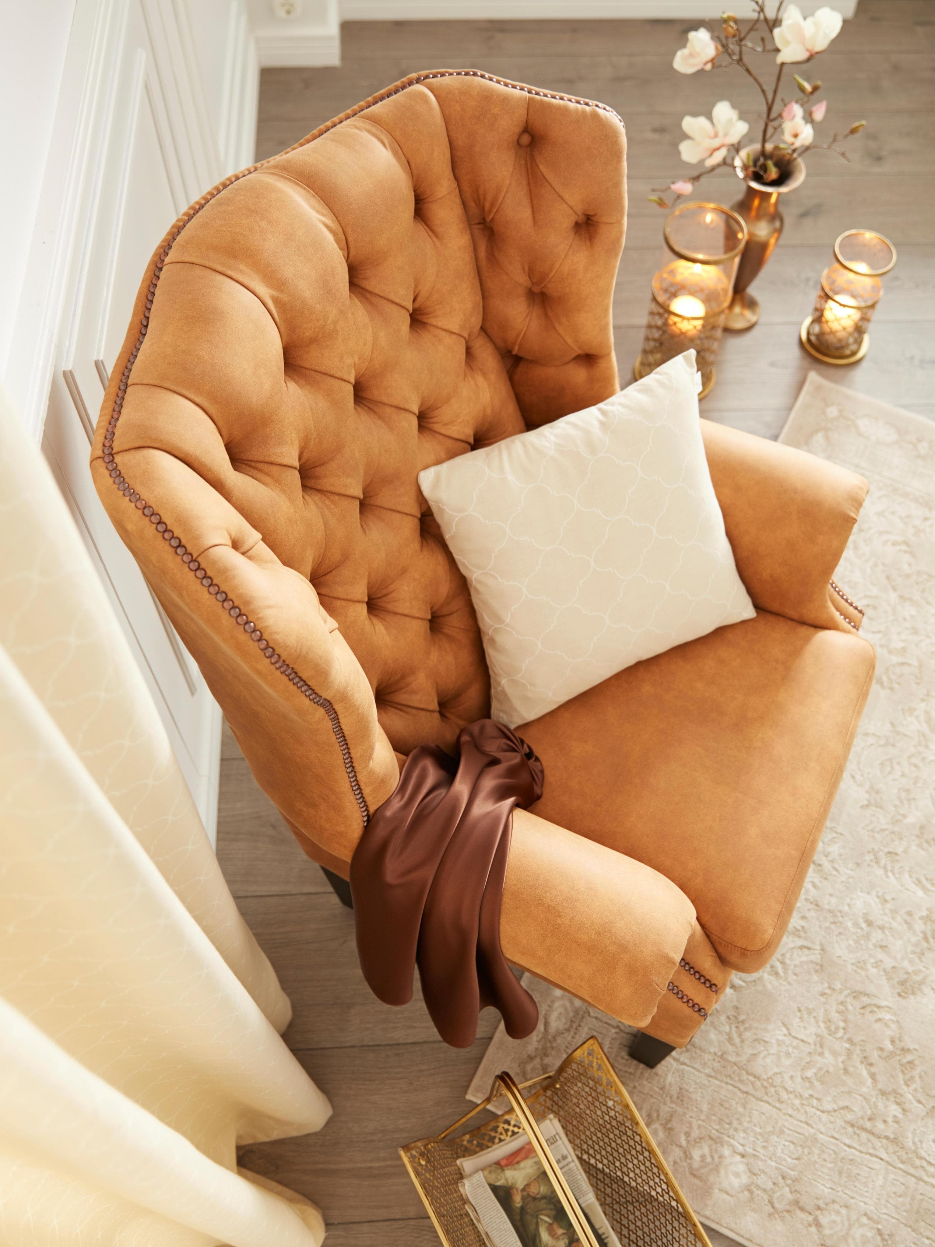 HOME AFFAIRE Bedford Ohrensessel Chesterfield Cognac Braun