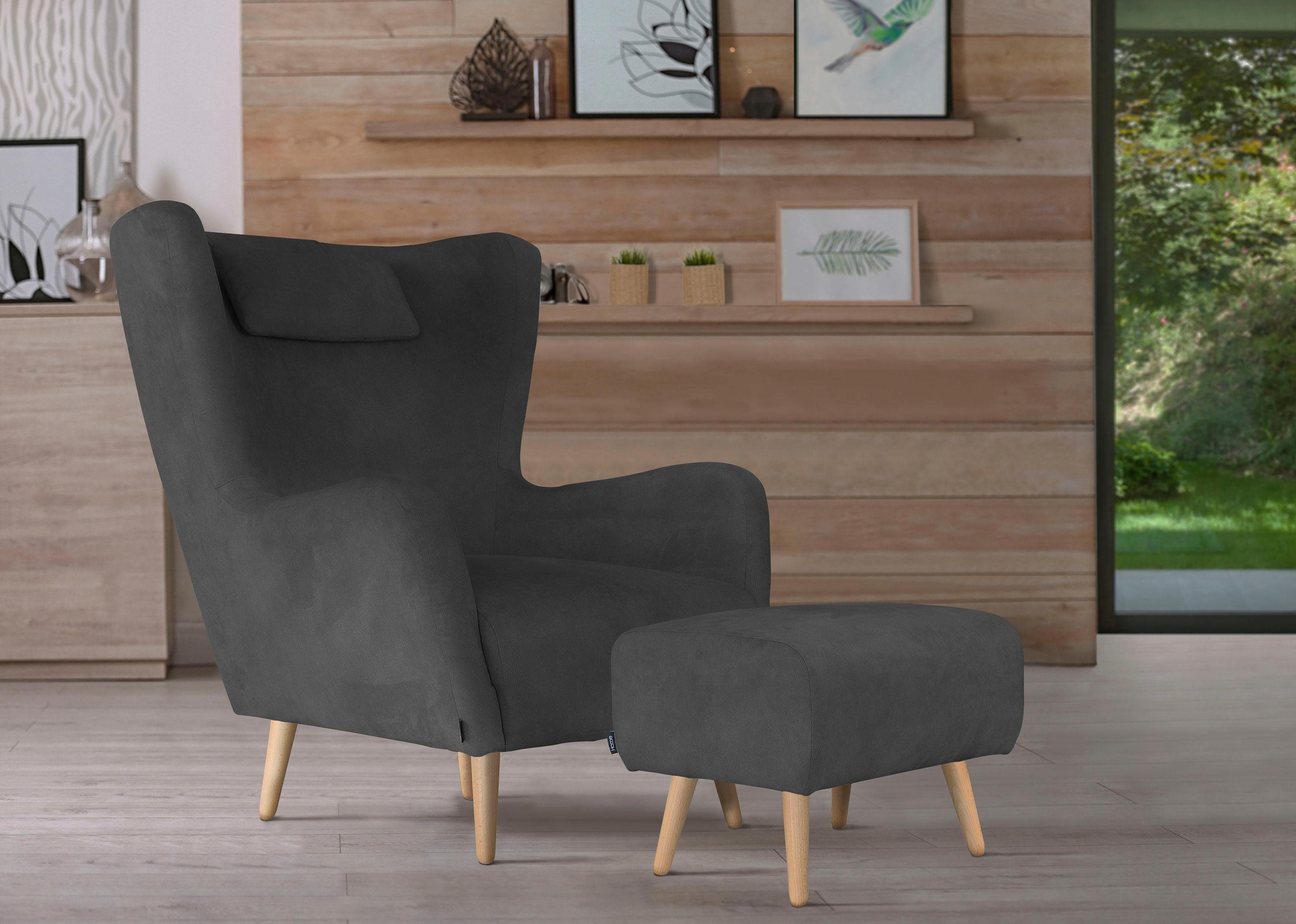 HOME AFFAIRE Ohrensessel Telford mit Hocker Anthrazit
