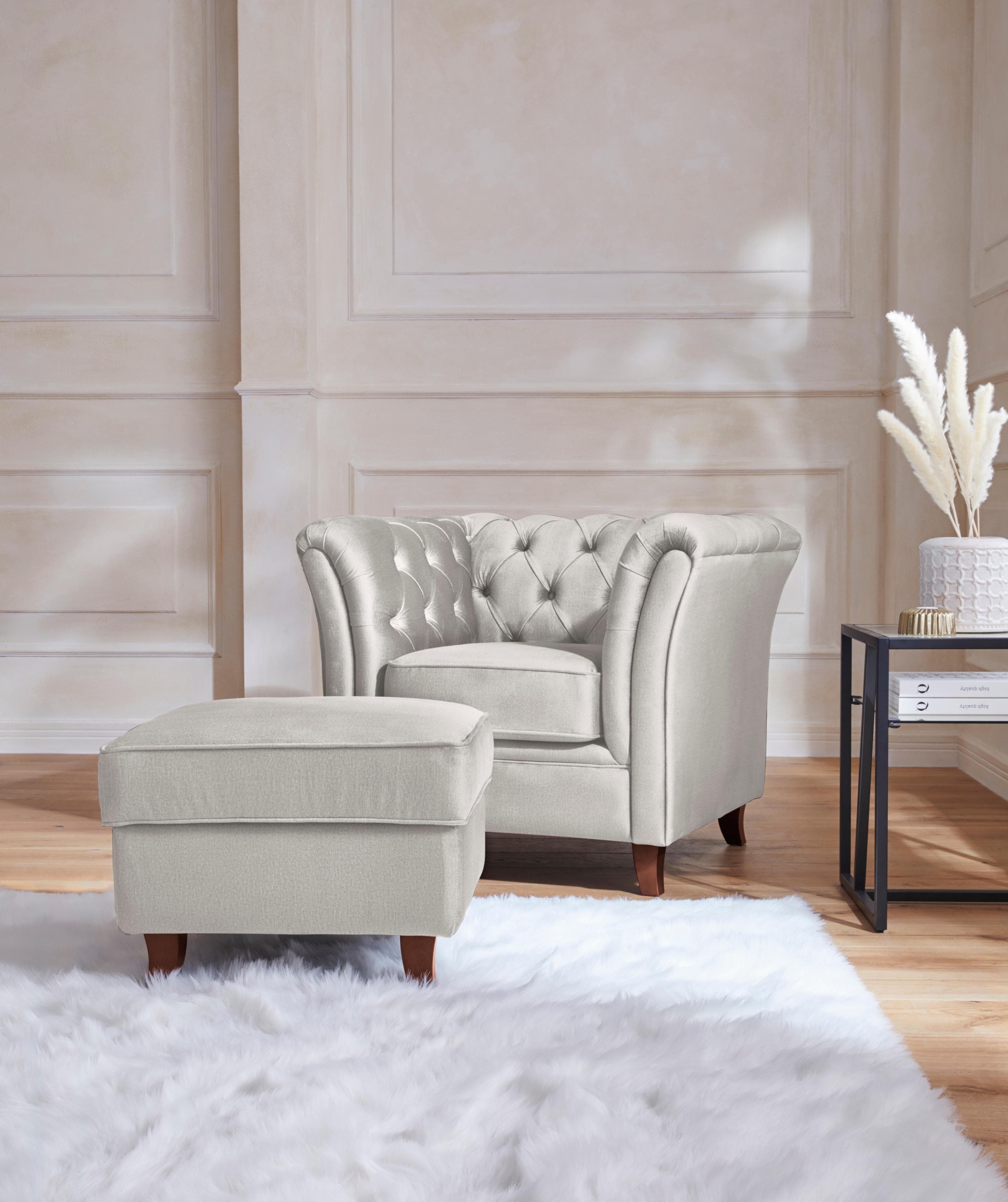 HOME AFFAIRE Chesterfield-Sessel Reims Hellgrau Samtoptik