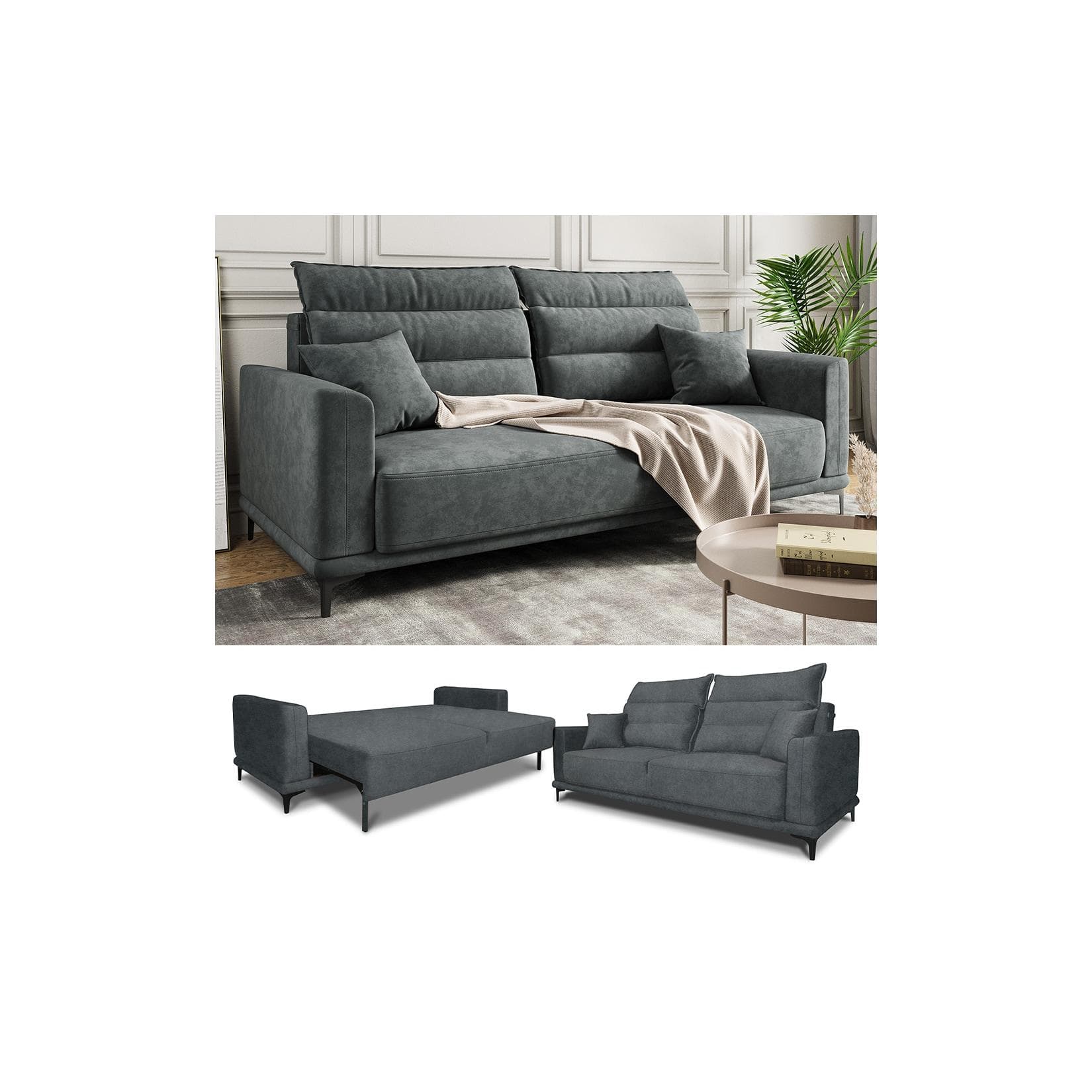 VitaliSpa Schlafsofa Caprioli Anthrazit Boxspringsofa 2-Sitzer