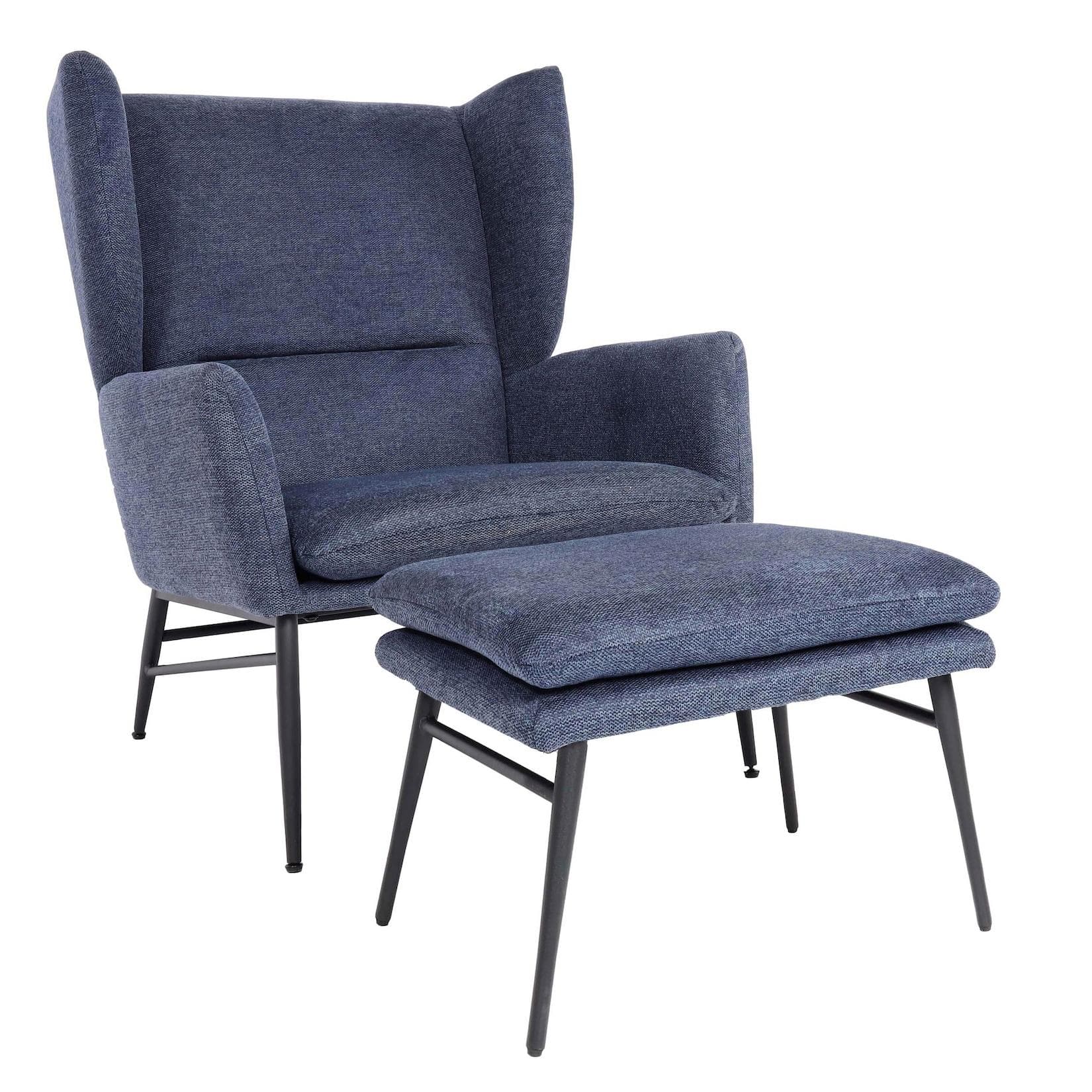 Lounge-Sessel mit Ottomane MCW-L62 Blau Stoff Polstersessel