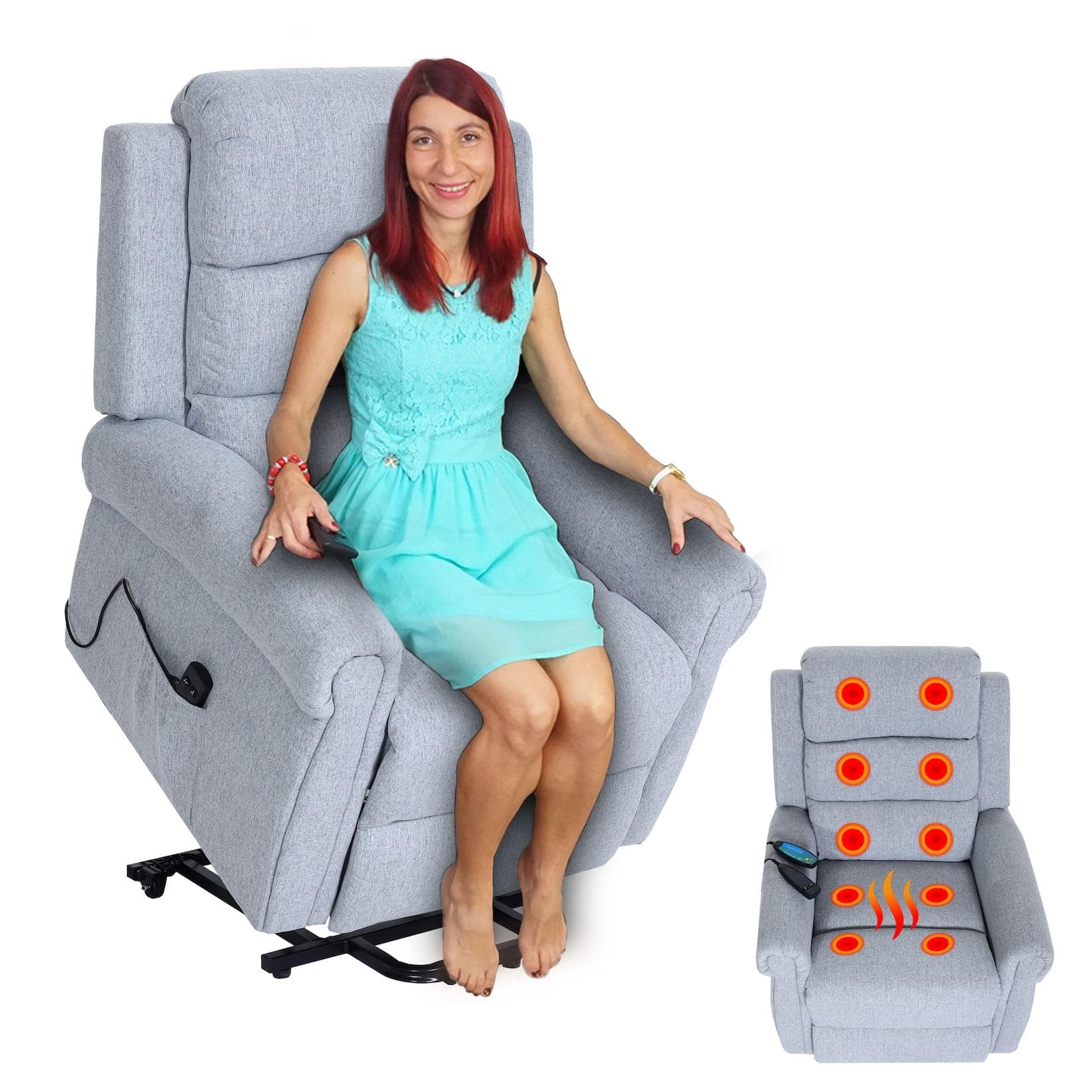 Fernsehsessel MCW-K63 Relaxsessel mit Aufstehhilfe, Massage & Heizung - Hellgrau