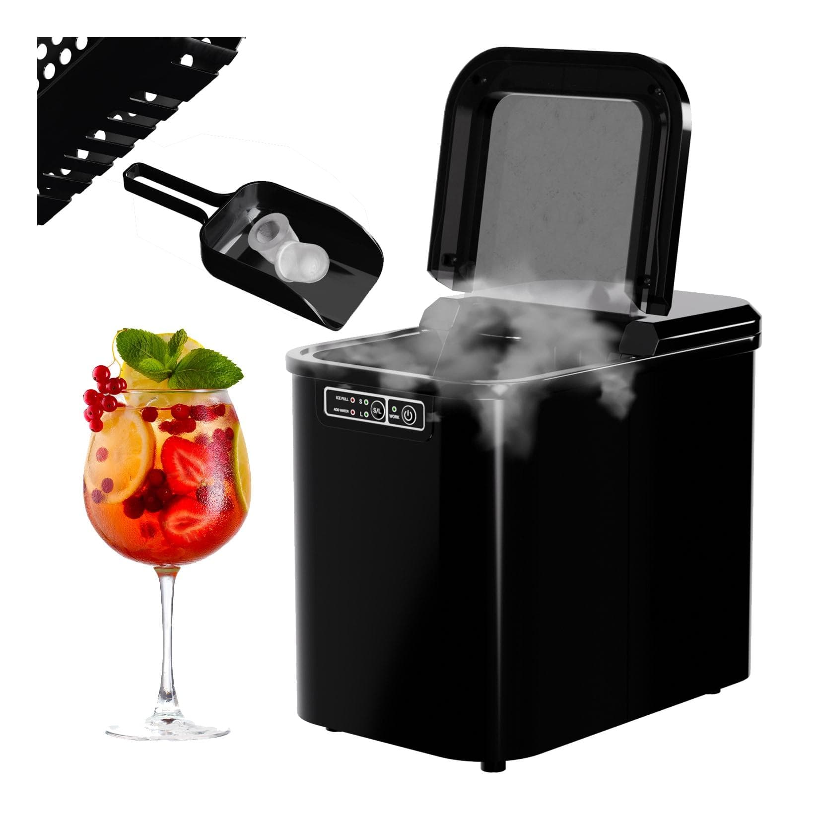 TroniTechnik Eiswürfelmaschine Eiswürfelbereiter Ice Maker 12kg/24h 2,2 Liter Wassertank Selbstreinigung Schwarz