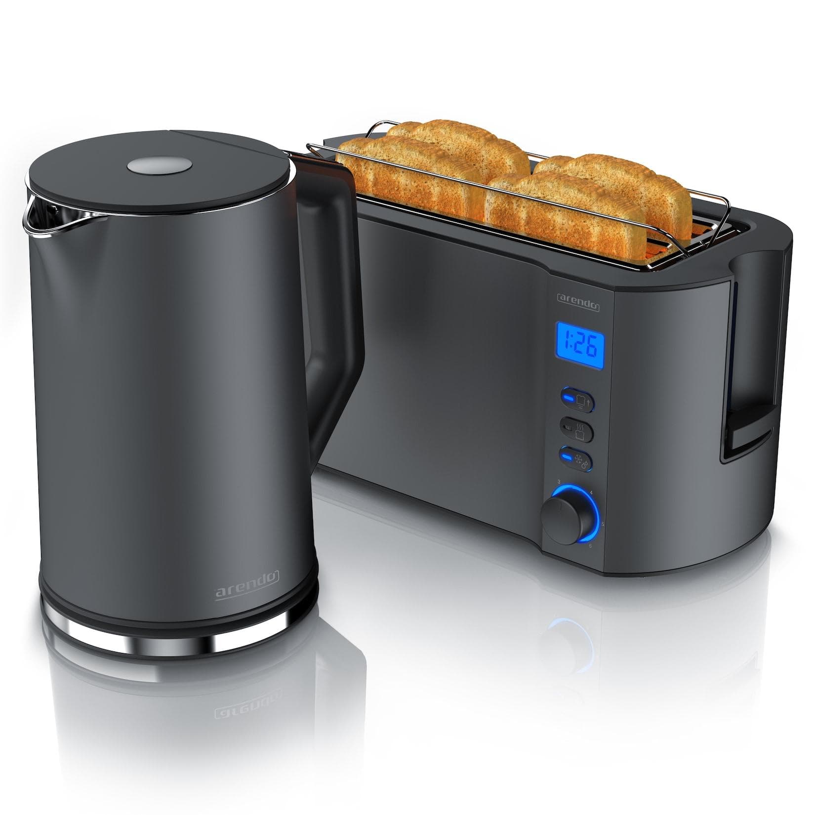 Arendo 2-teiliges Frühstück-Set Grau Edelstahl Wasserkocher & Toaster