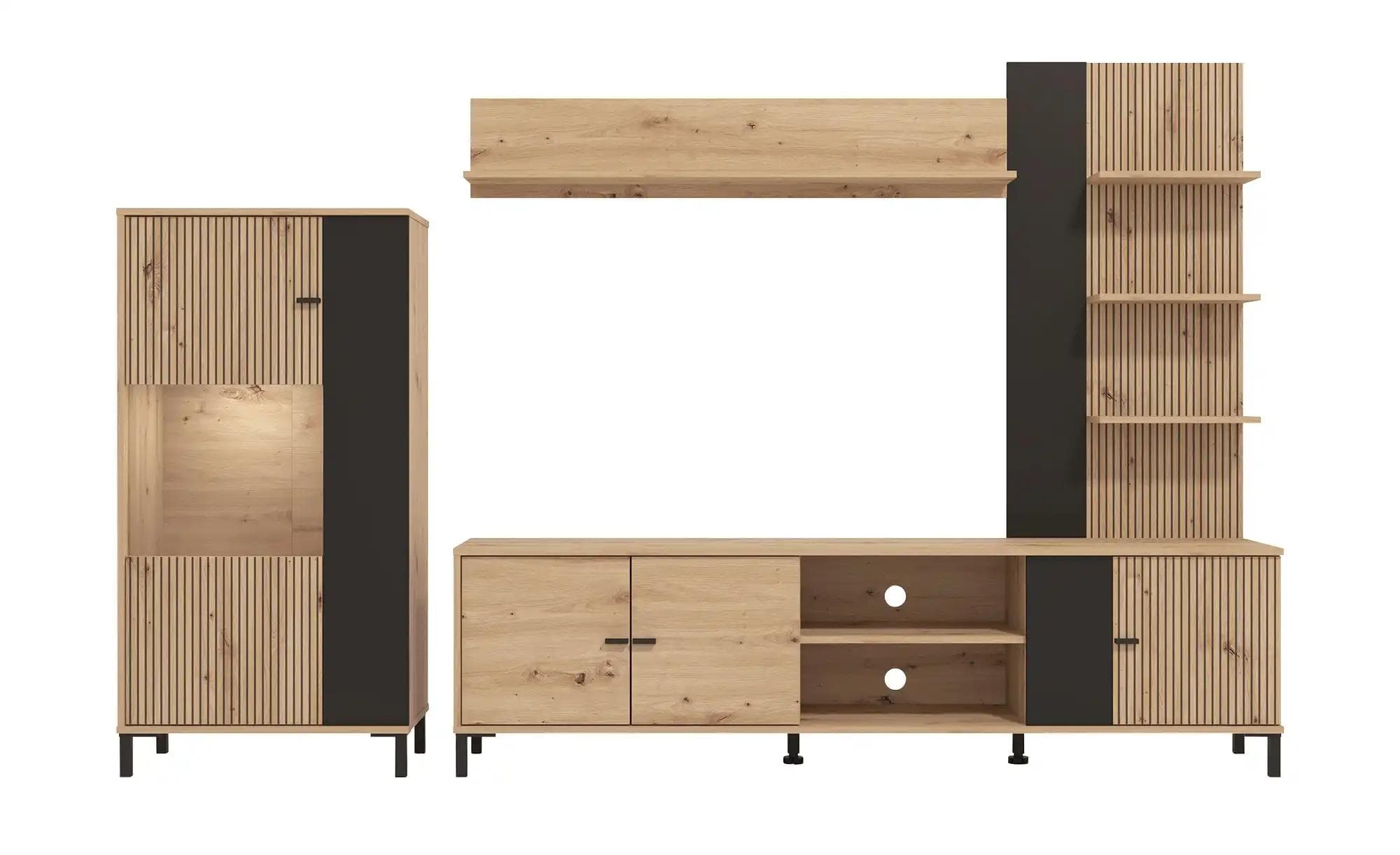 Höffner Wohnwand Dekorfolie in Riffeloptik Calvas Holzfarben