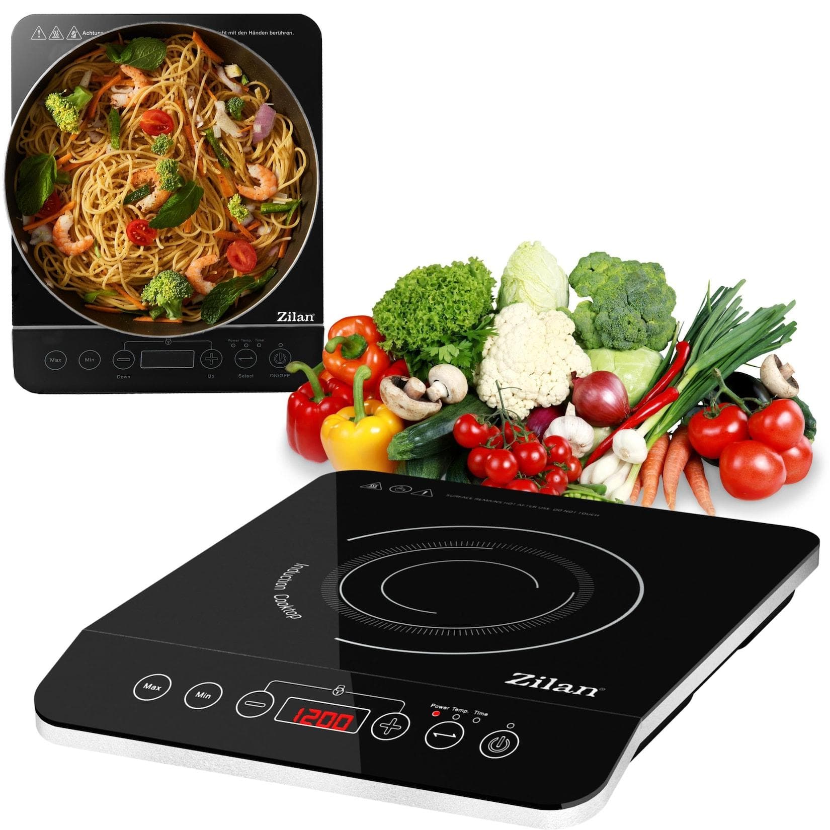 Zilan Induktionskochfeld 1 Platte 2000W Kristallglas Schwarz