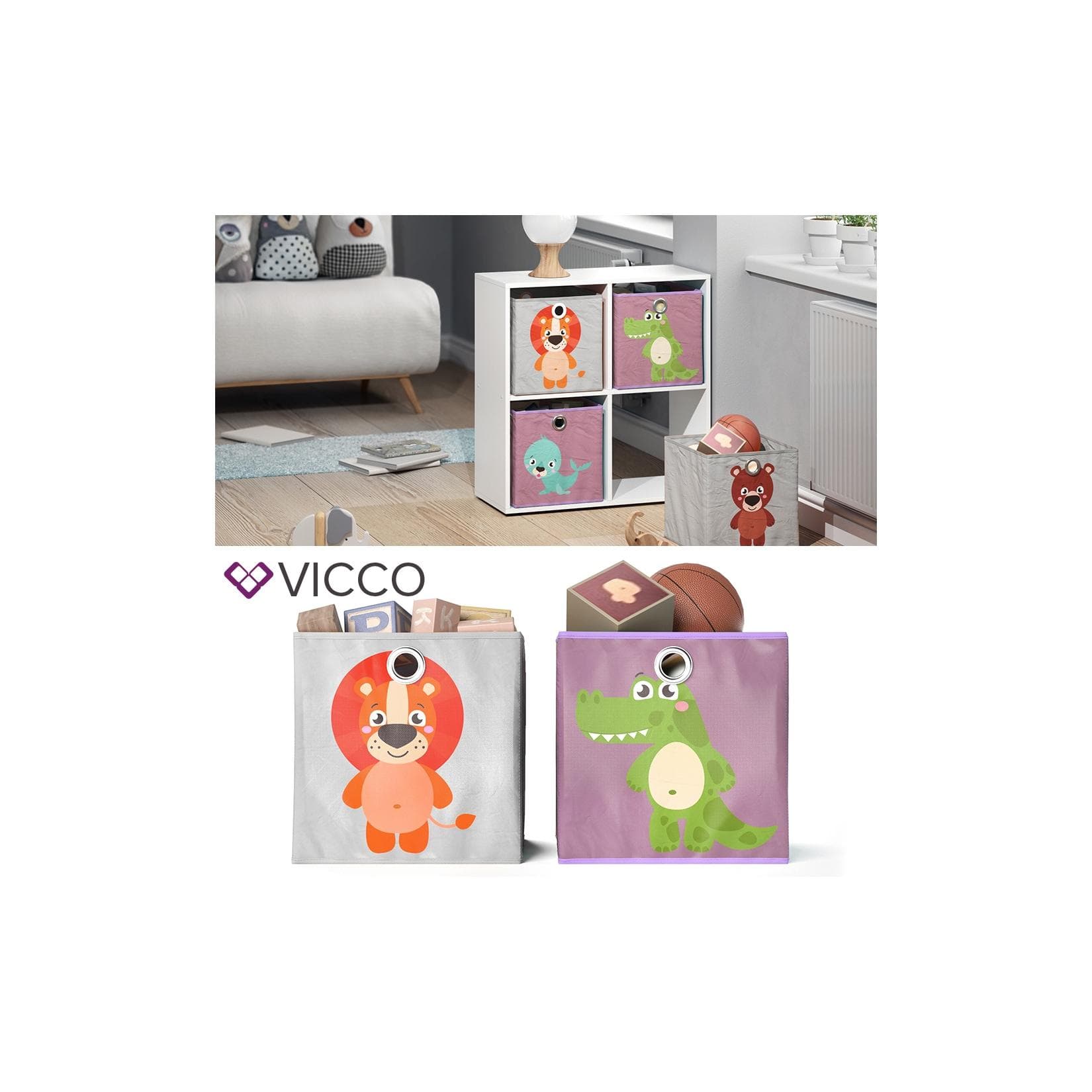 Vicco Faltbox Grau/Lila 2er Set Aufbewahrungsbox Kinder