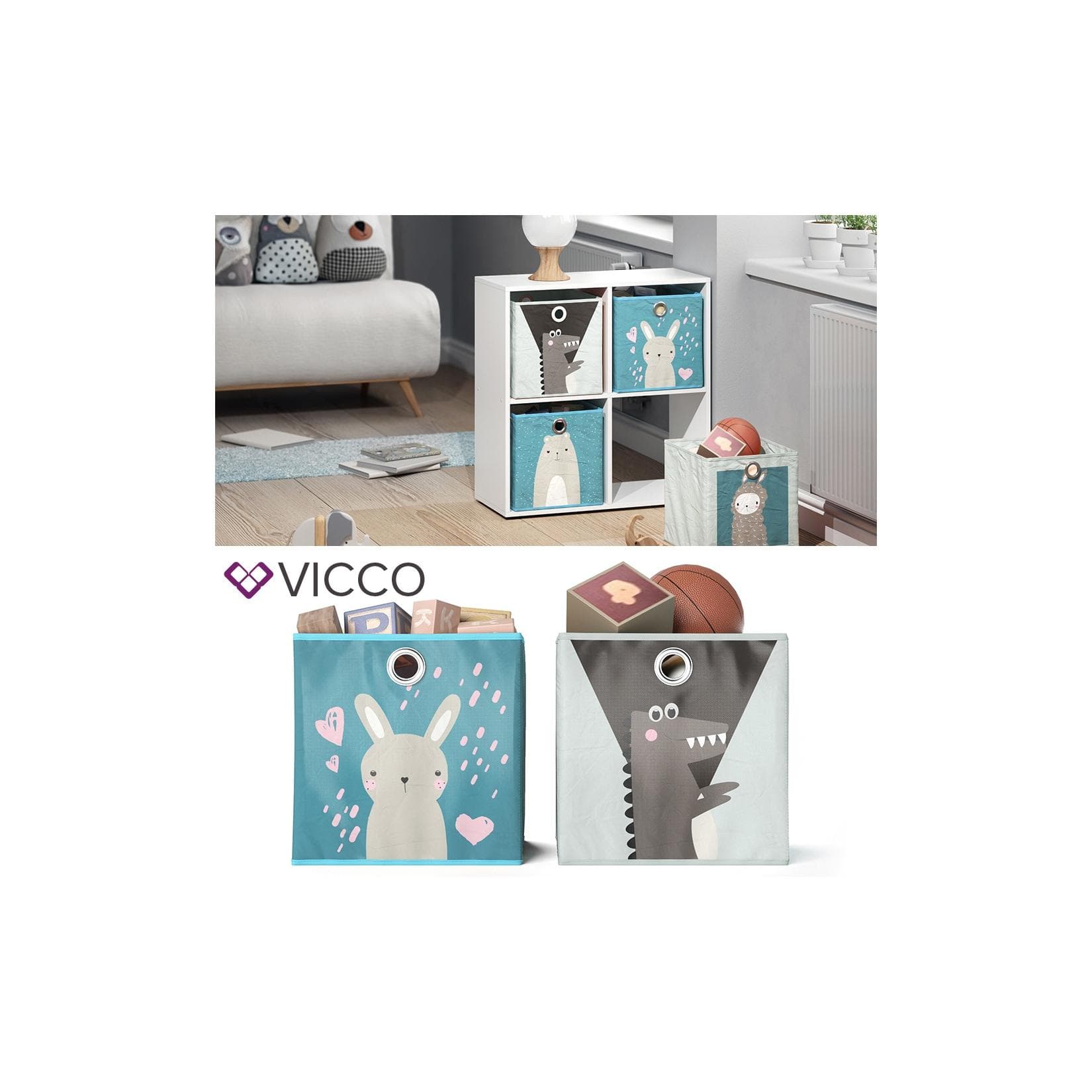 Vicco Faltbox 2er Set Blau/Grau Aufbewahrungsbox Kinderzimmer