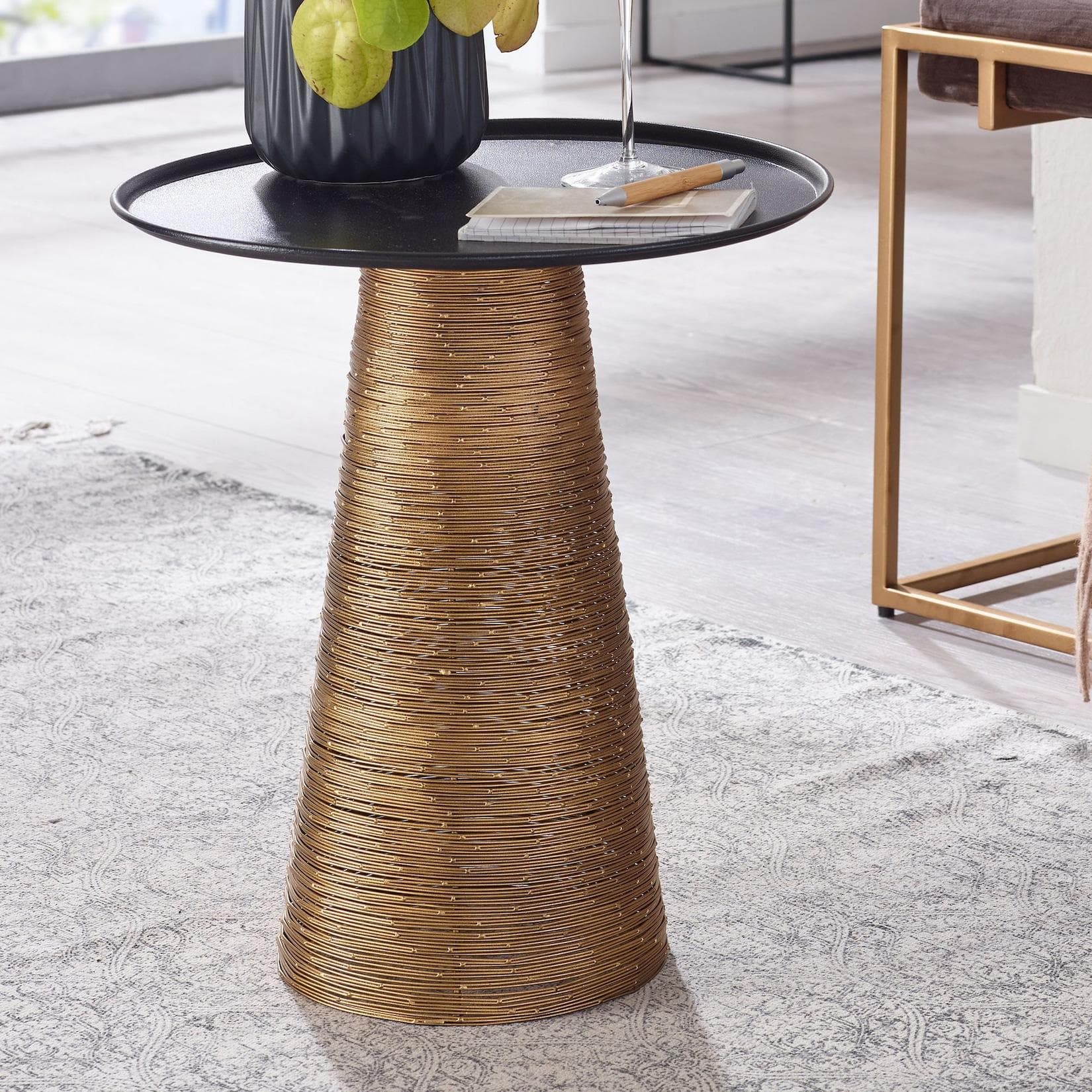 FineBuy Beistelltisch Rund Metall Schwarz/Gold Ø 40 cm