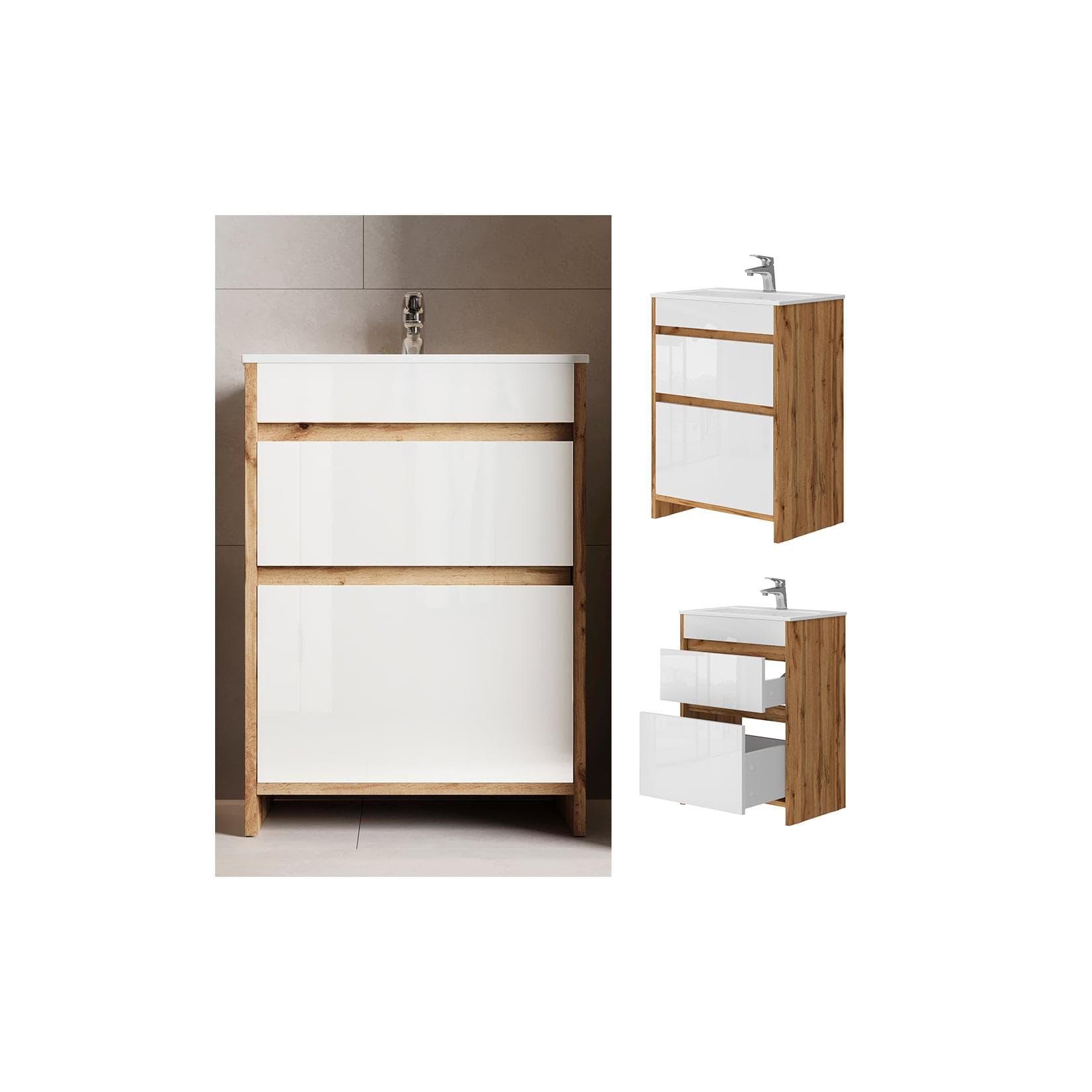 Vicco Waschbeckenunterschrank Detmold Eiche Weiß 60 cm
