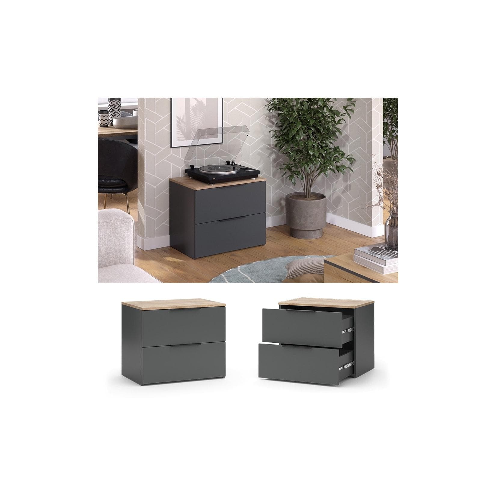 Vicco Kommode Wido Anthrazit/Sonoma 2 Schubladen Modern