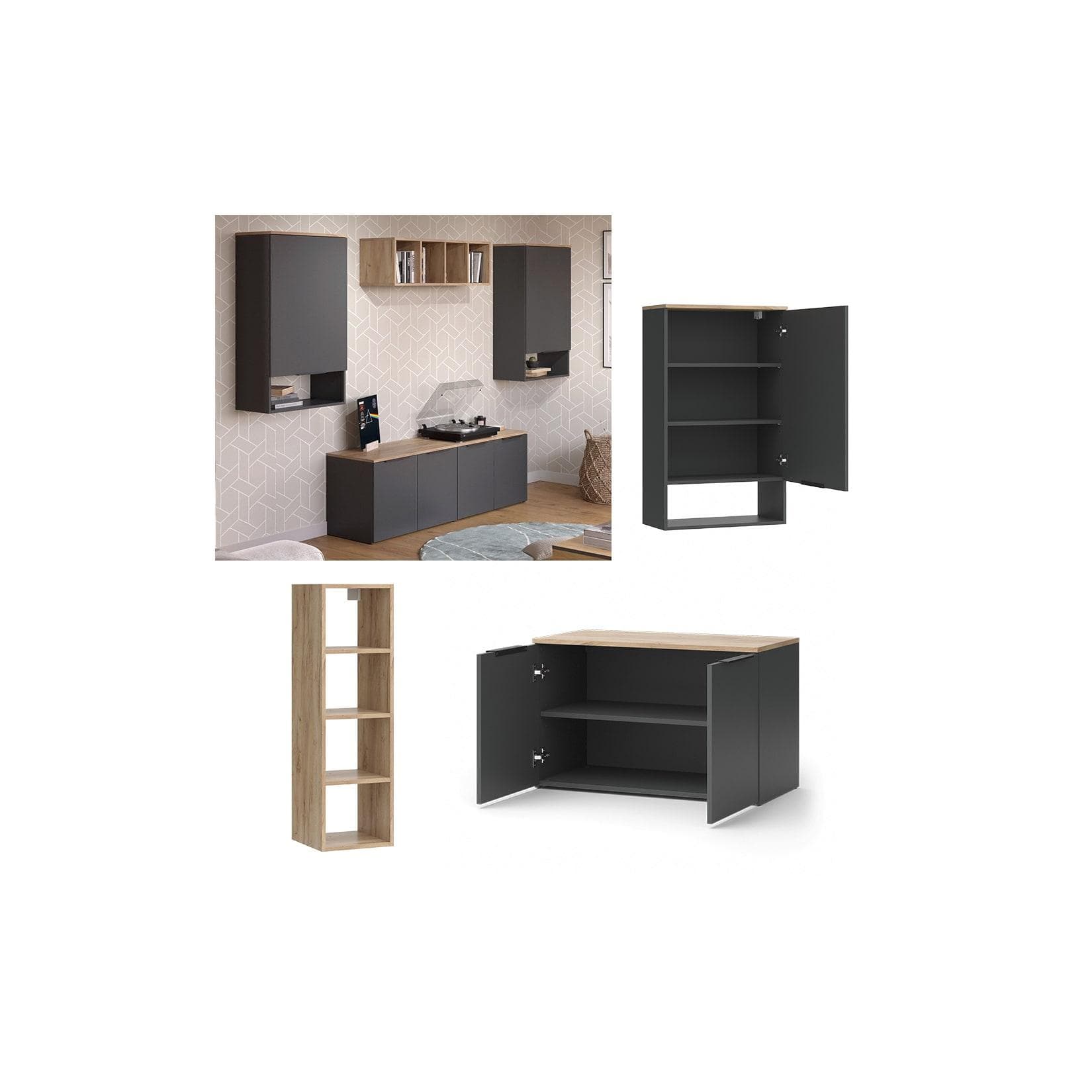 Vicco Wohnwand Wido Anthrazit Eiche 5 Teile TV-Schrank-Set
