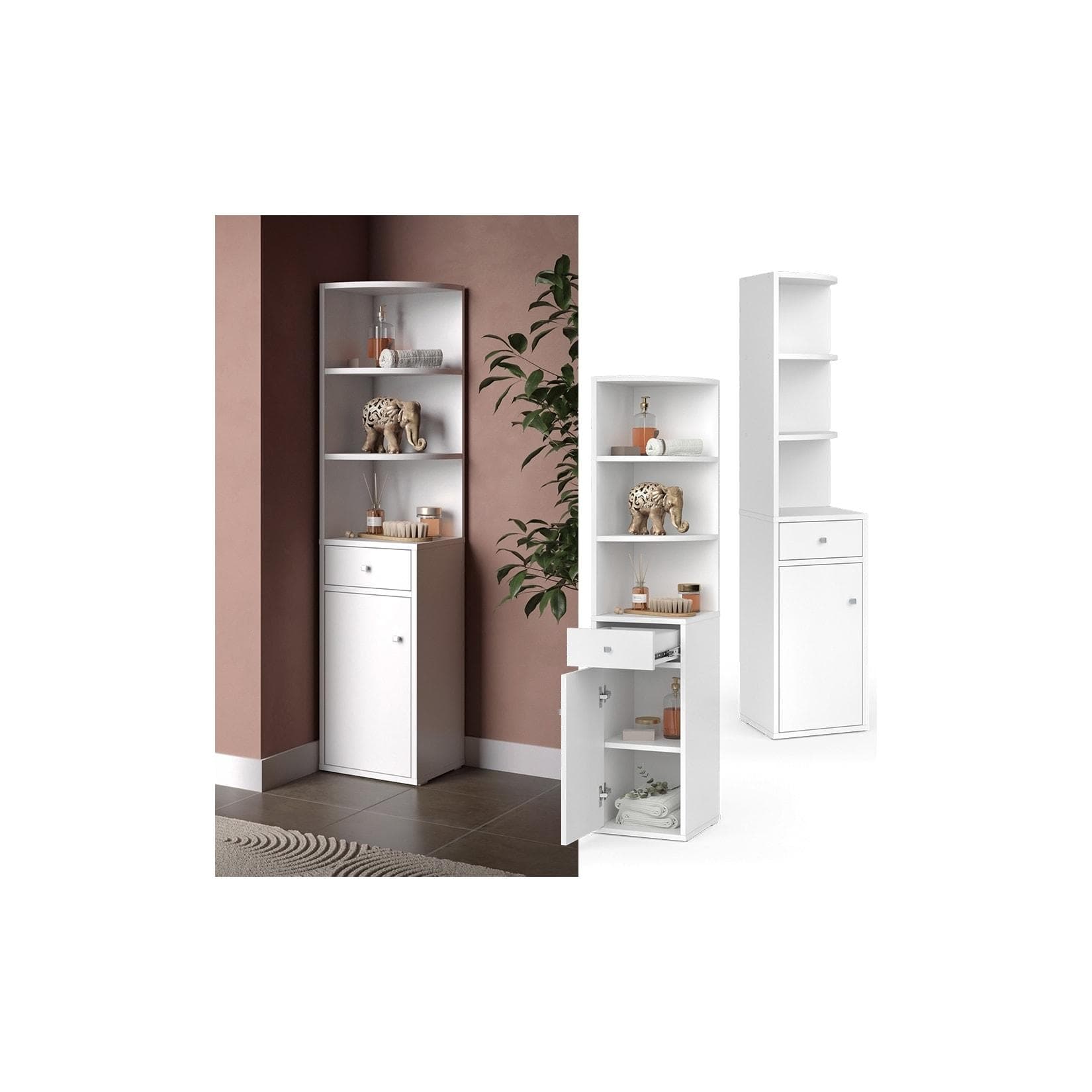 Vicco Eckregal Larry Weiß mit Tür und Schublade