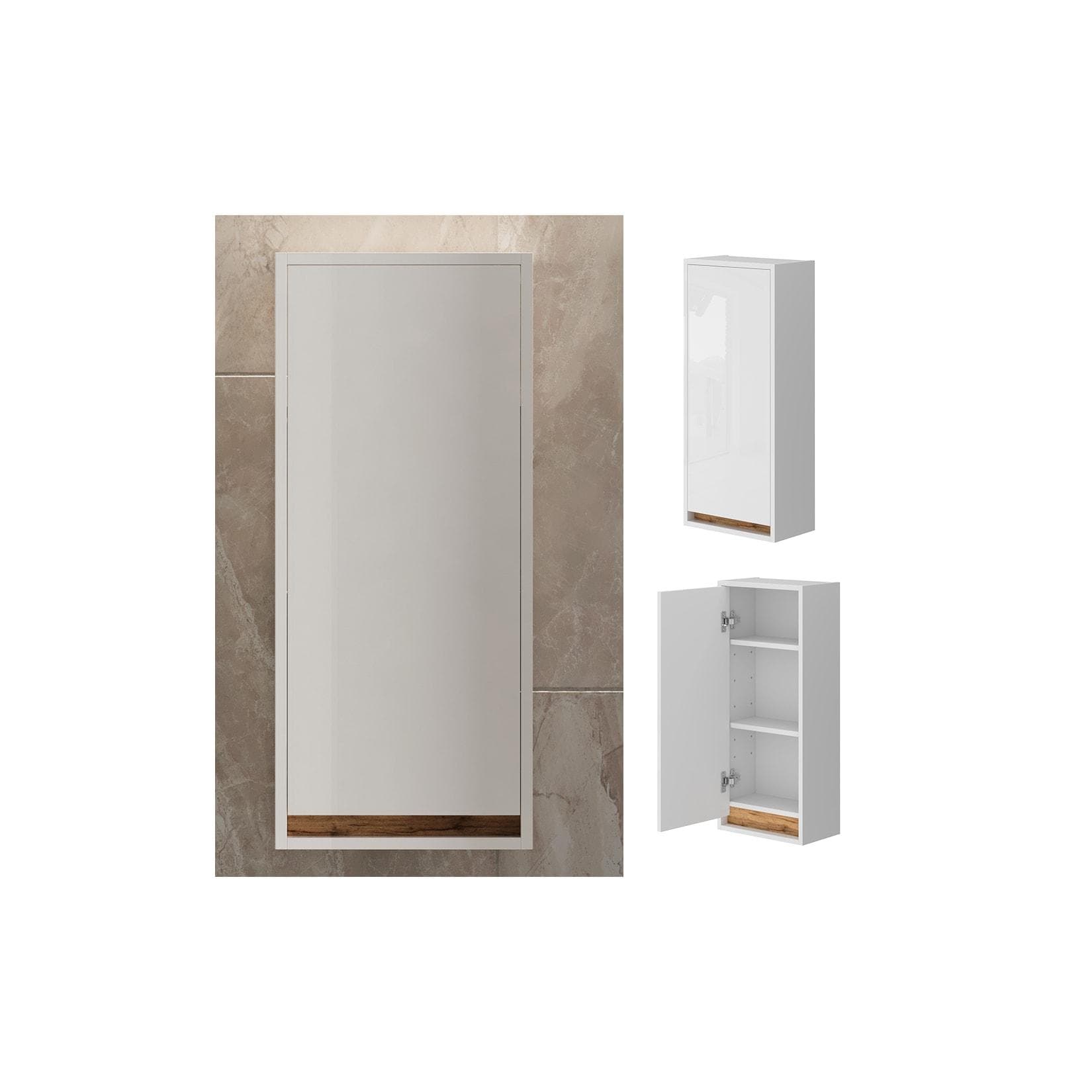 Hängeschrank Weiß Hochglanz mit Goldkraft Eiche und Tür