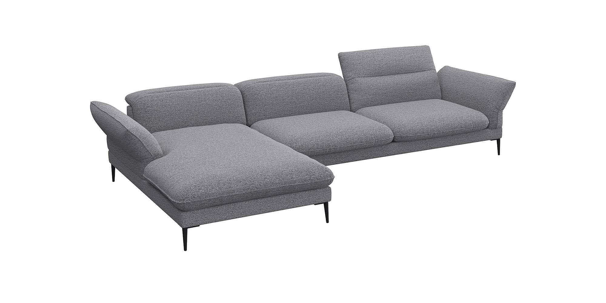Flexlux Ecksofa Salino Grau mit Recamiere und Verstellfunktion