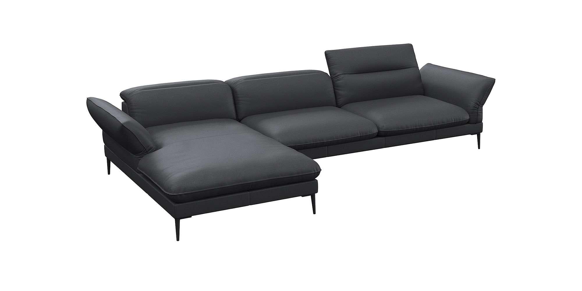 Flexlux Ecksofa Salino mit Recamiere und Relaxfunktion in Schwarz