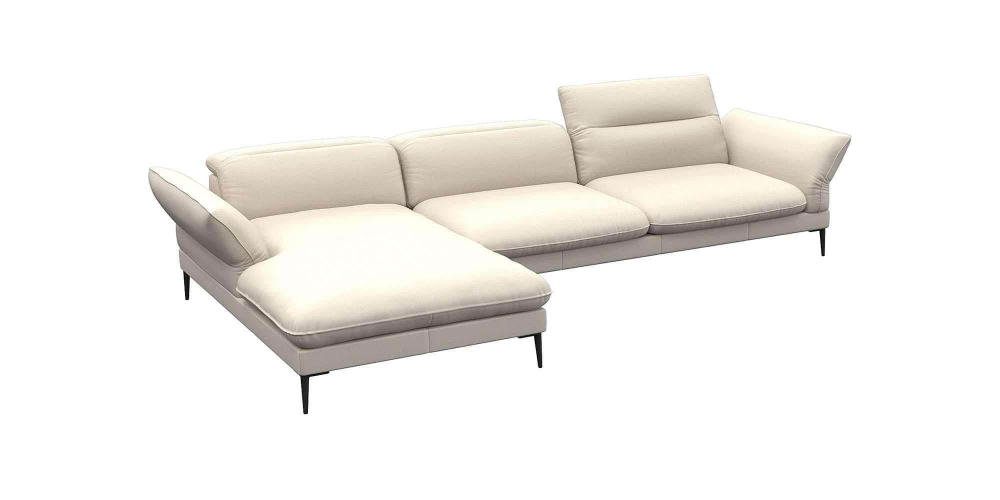 Flexlux Ecksofa Salino mit Recamiere und Relaxfunktion in Warm Weiß