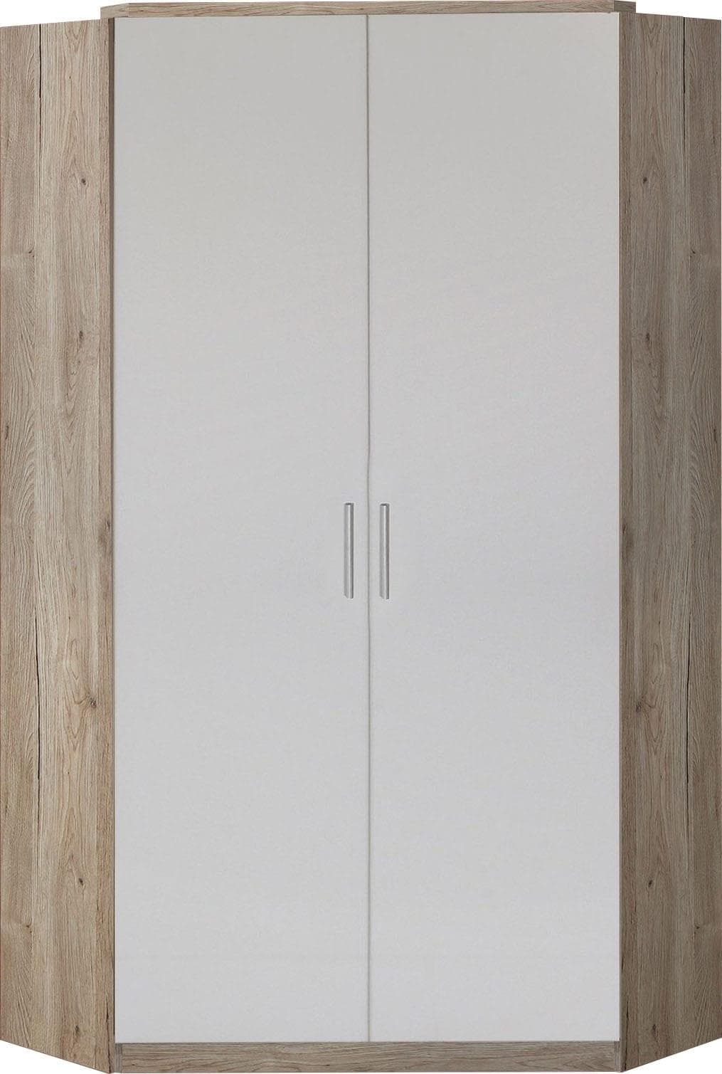 Eckkleiderschrank mit 2 Kleiderstangen & 8 Böden - Dreh-/Schwebetüren