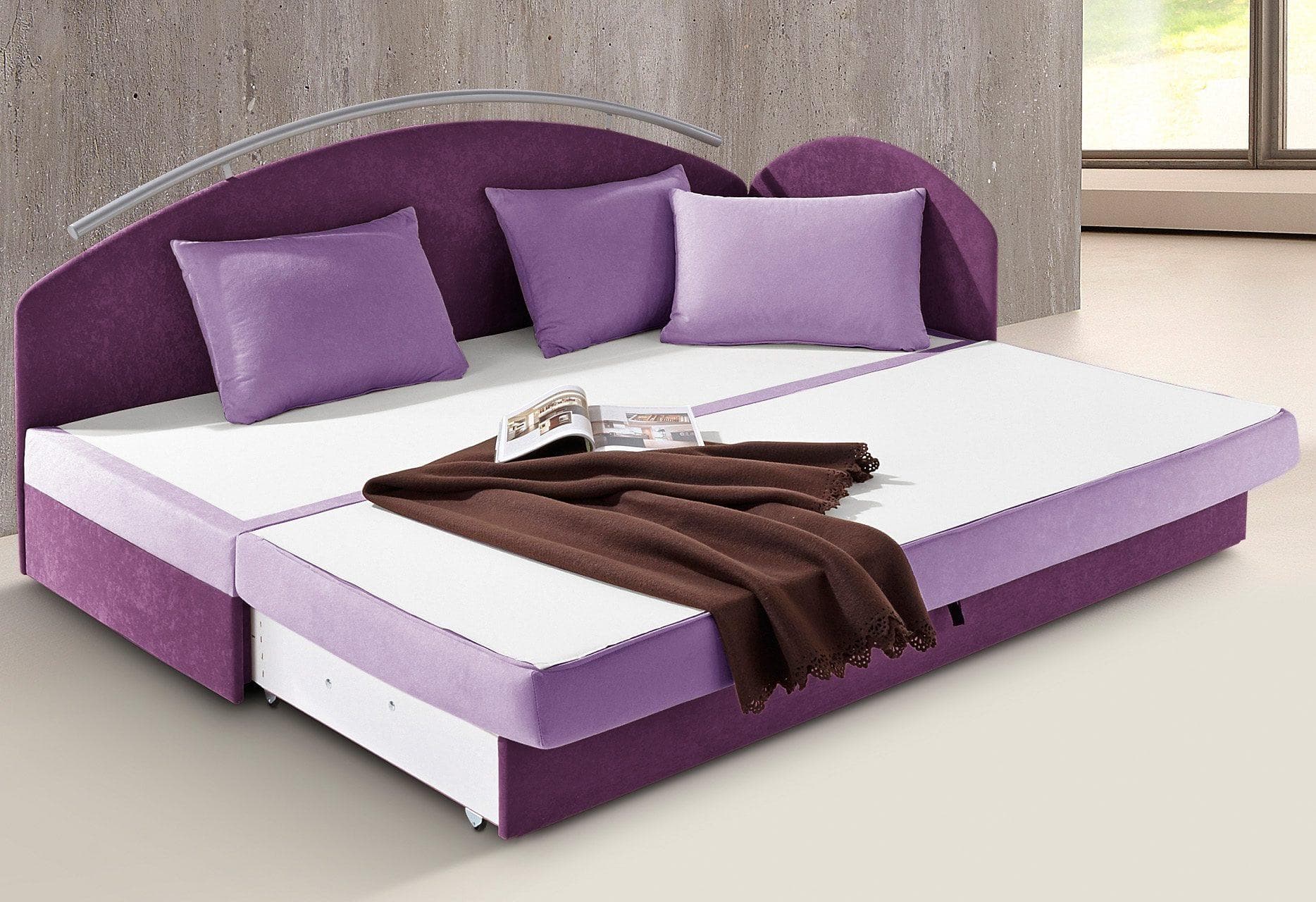 Schlafsofa MAINTAL Lila Schlaffunktion Microfaser Made in Germany