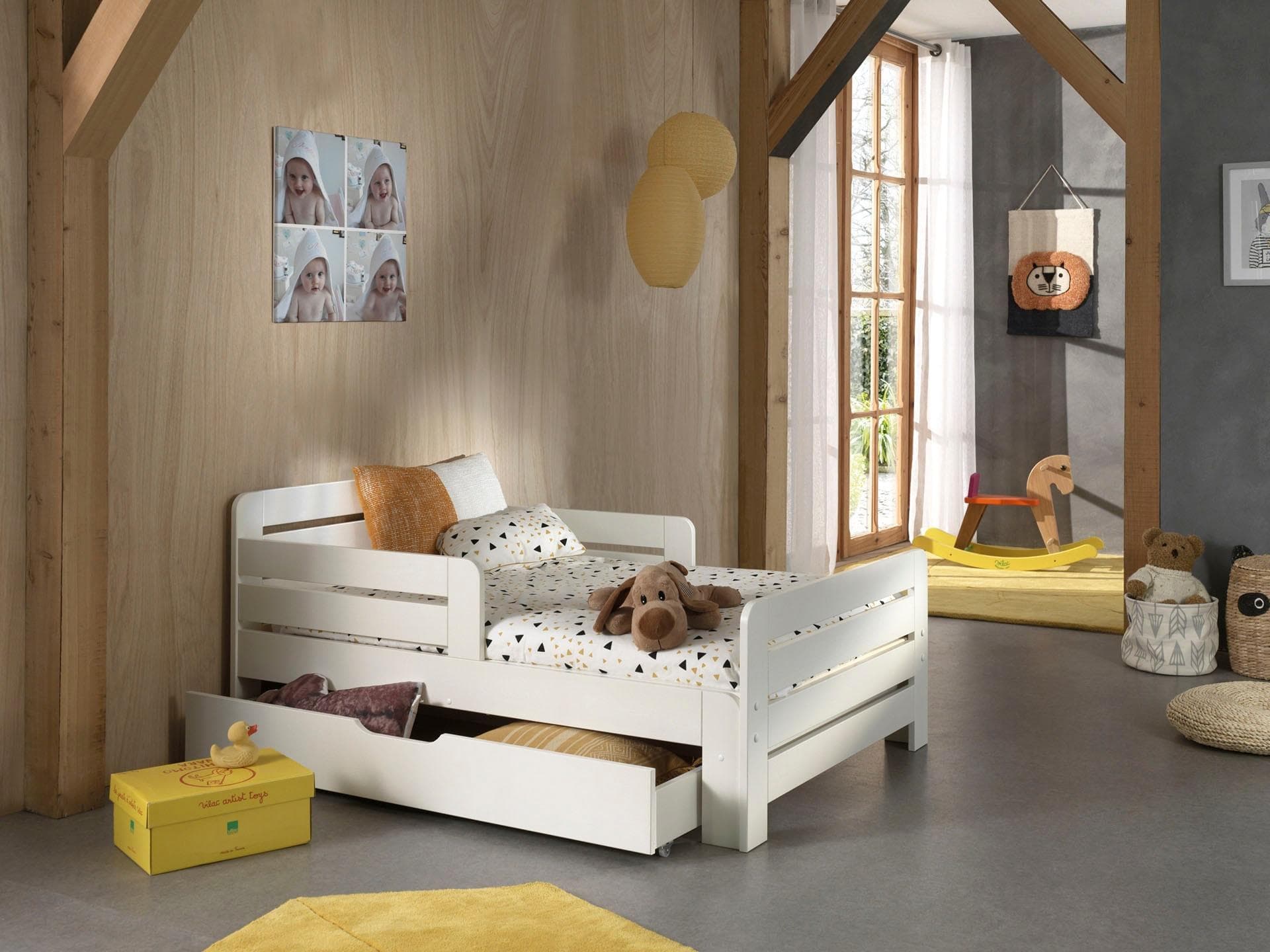 Vipack Einzelbett ausziehbar Weiß mit Matratze und Schublade