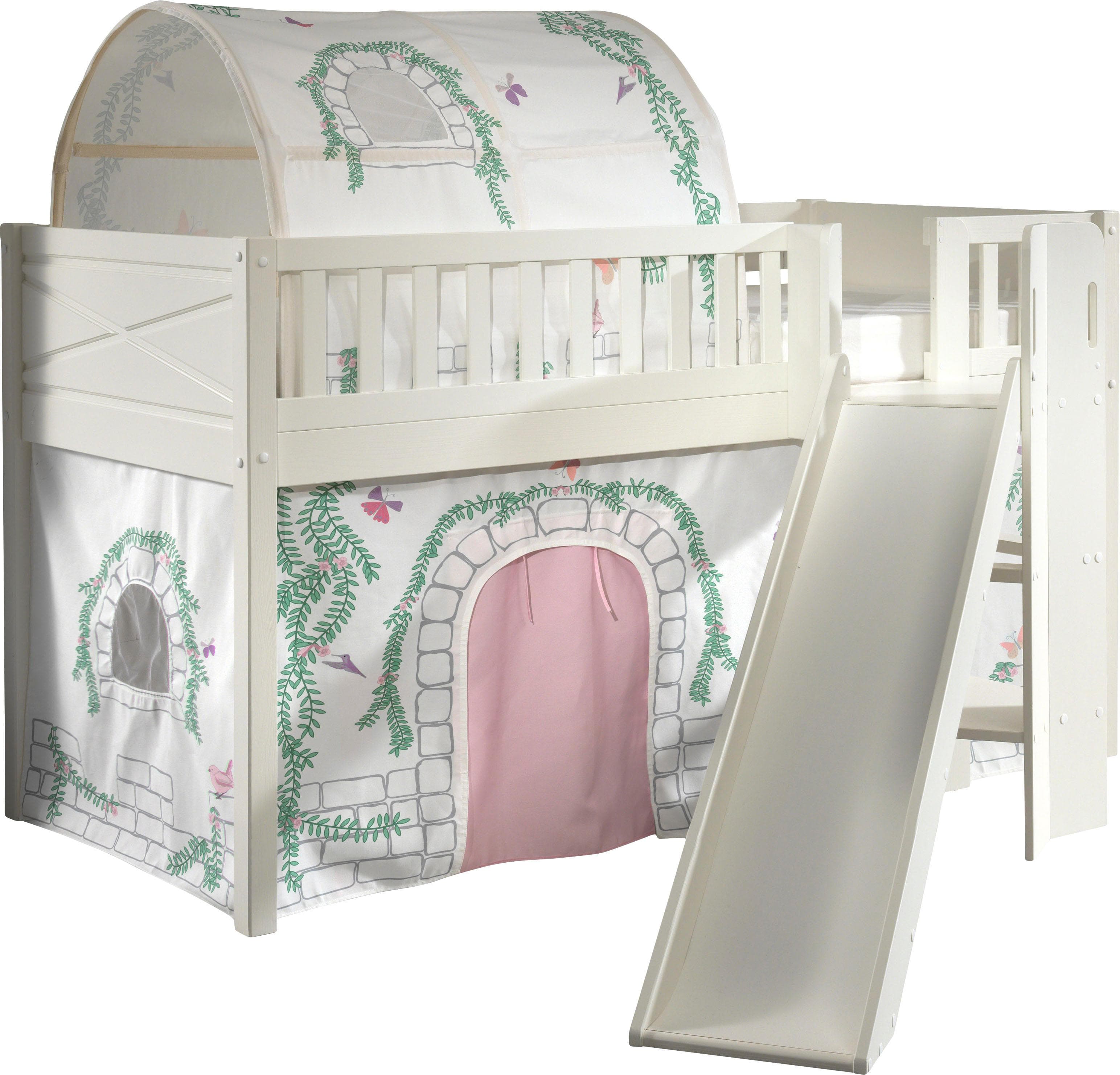 Hochbett VIPACK Scott mit Rutsche und Textilset Weiß/Beige