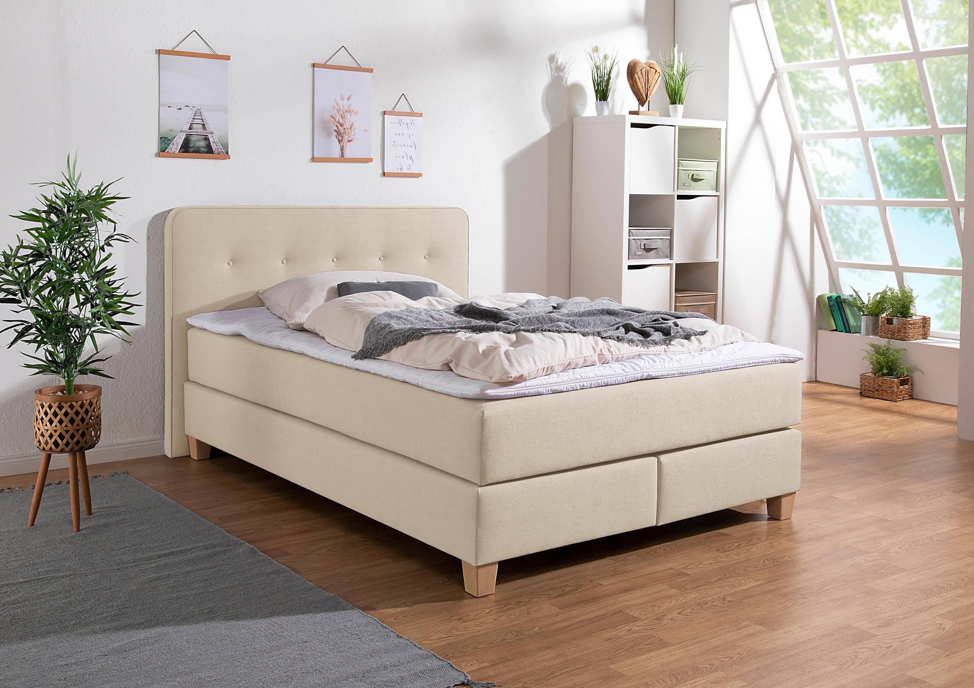 HOME AFFAIRE Boxspringbett Fargo Beige mit Topper