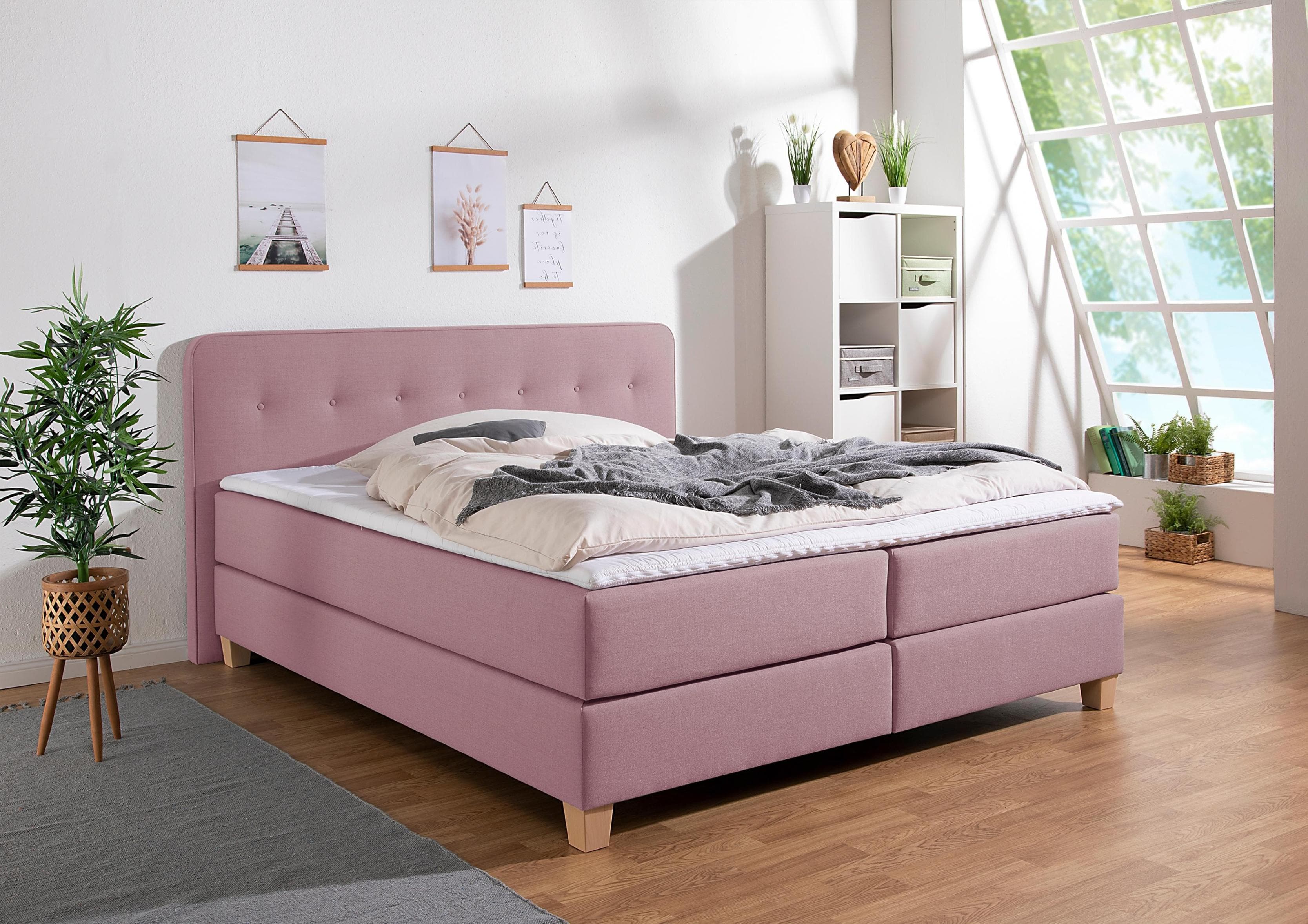 HOME AFFAIRE Boxspringbett Fargo Flieder mit Topper