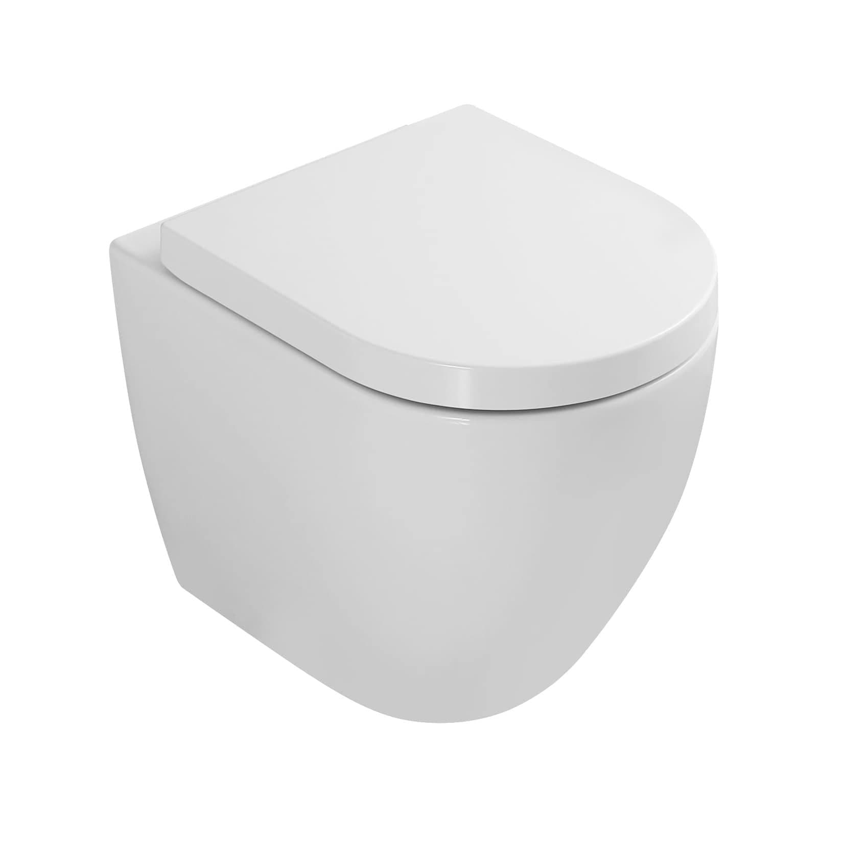 sanicomfort Stand-WC Set „Rivo“ – Spülrandlos, mit Absenkautomatik, Tiefspüler, waagerechter Abgang