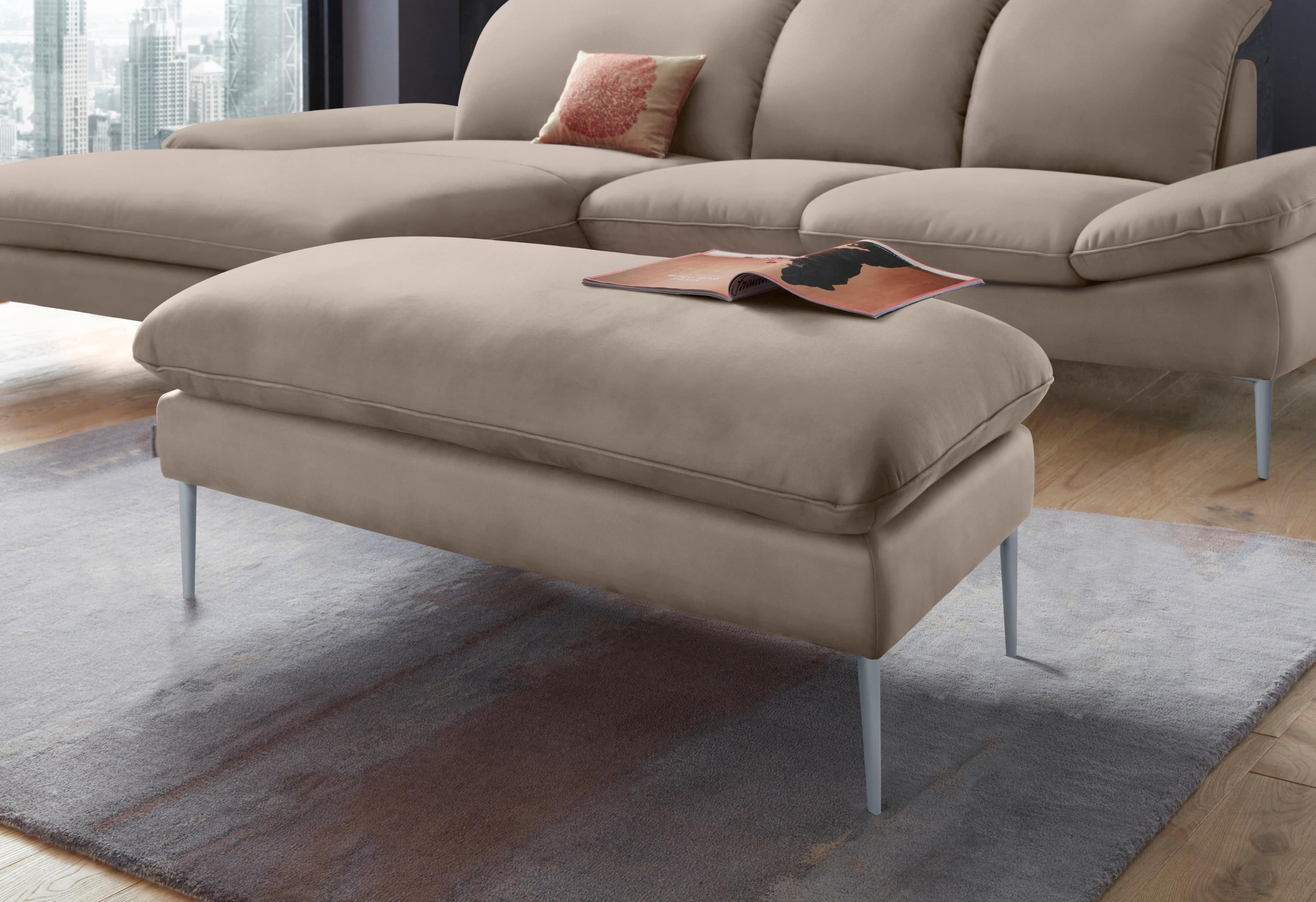 W.SCHILLIG Hocker enjoy&MORE Leder Braun Silber Matt