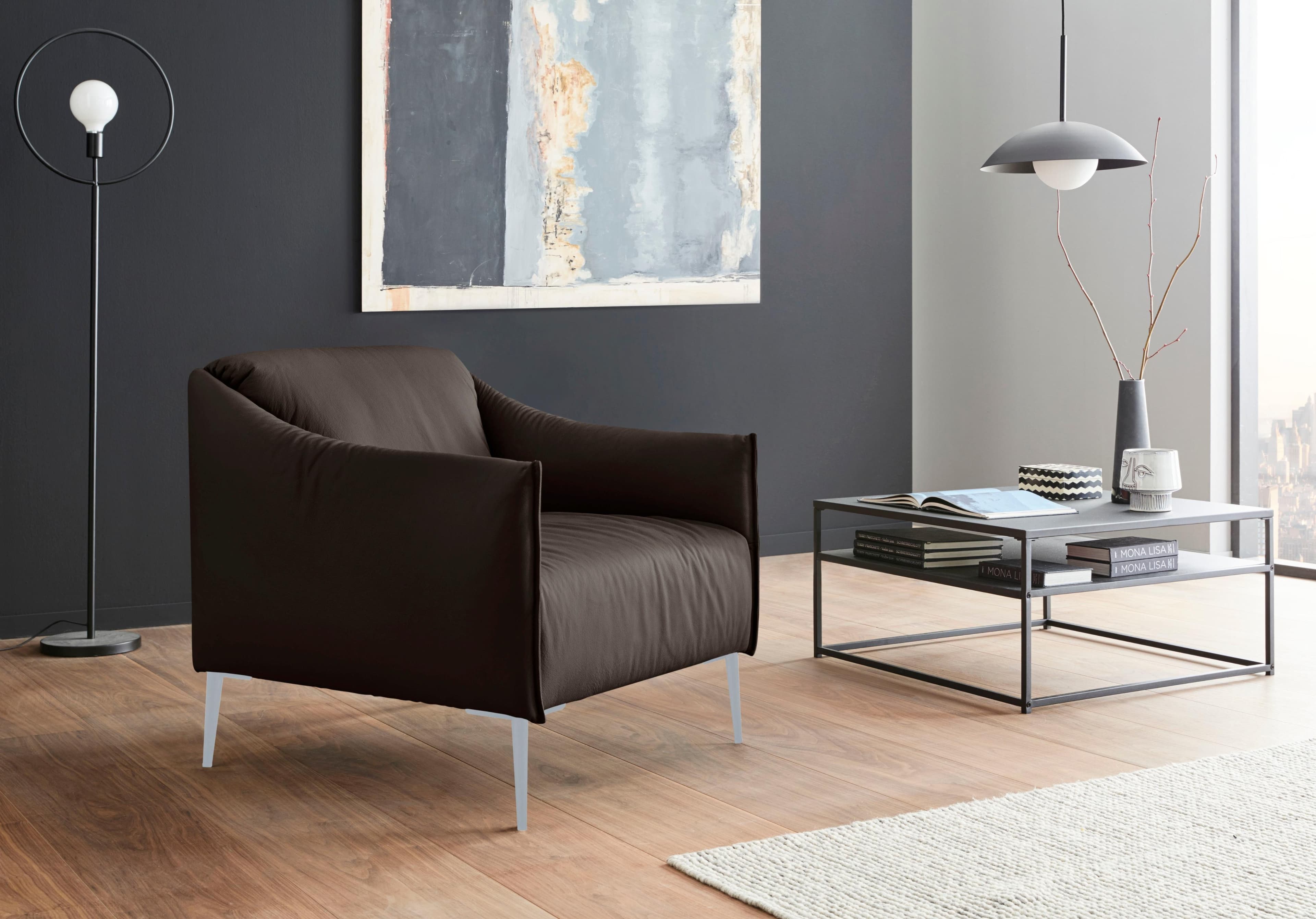 Moderner Cocktailsessel aus Leder und Metall