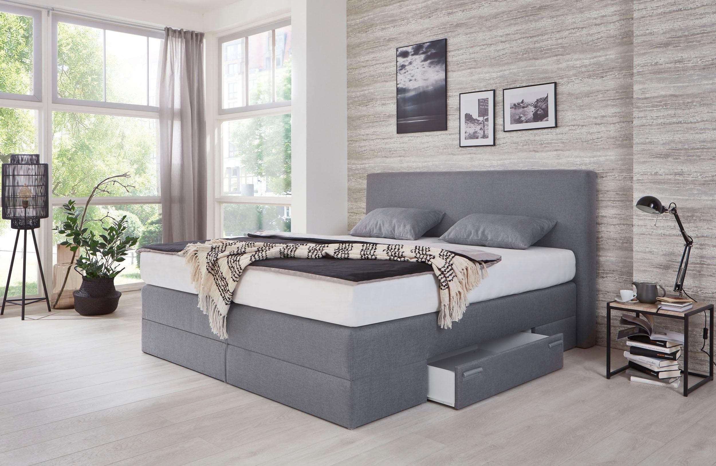 Westfalia Schlafkomfort Boxspringbett Grau mit Schubkästen