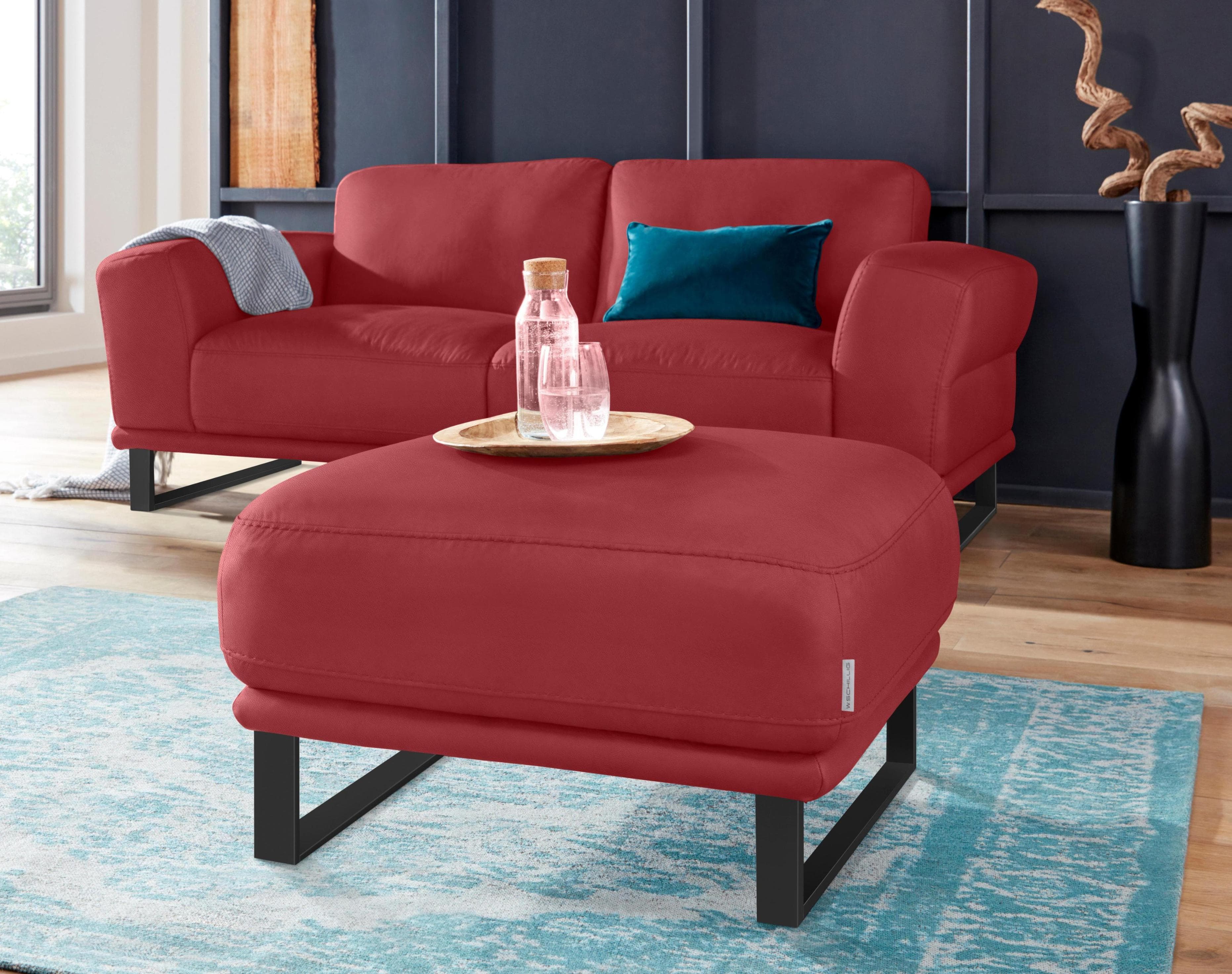 W.SCHILLIG Hocker Montanaa Ruby Red Leder Metallkufen