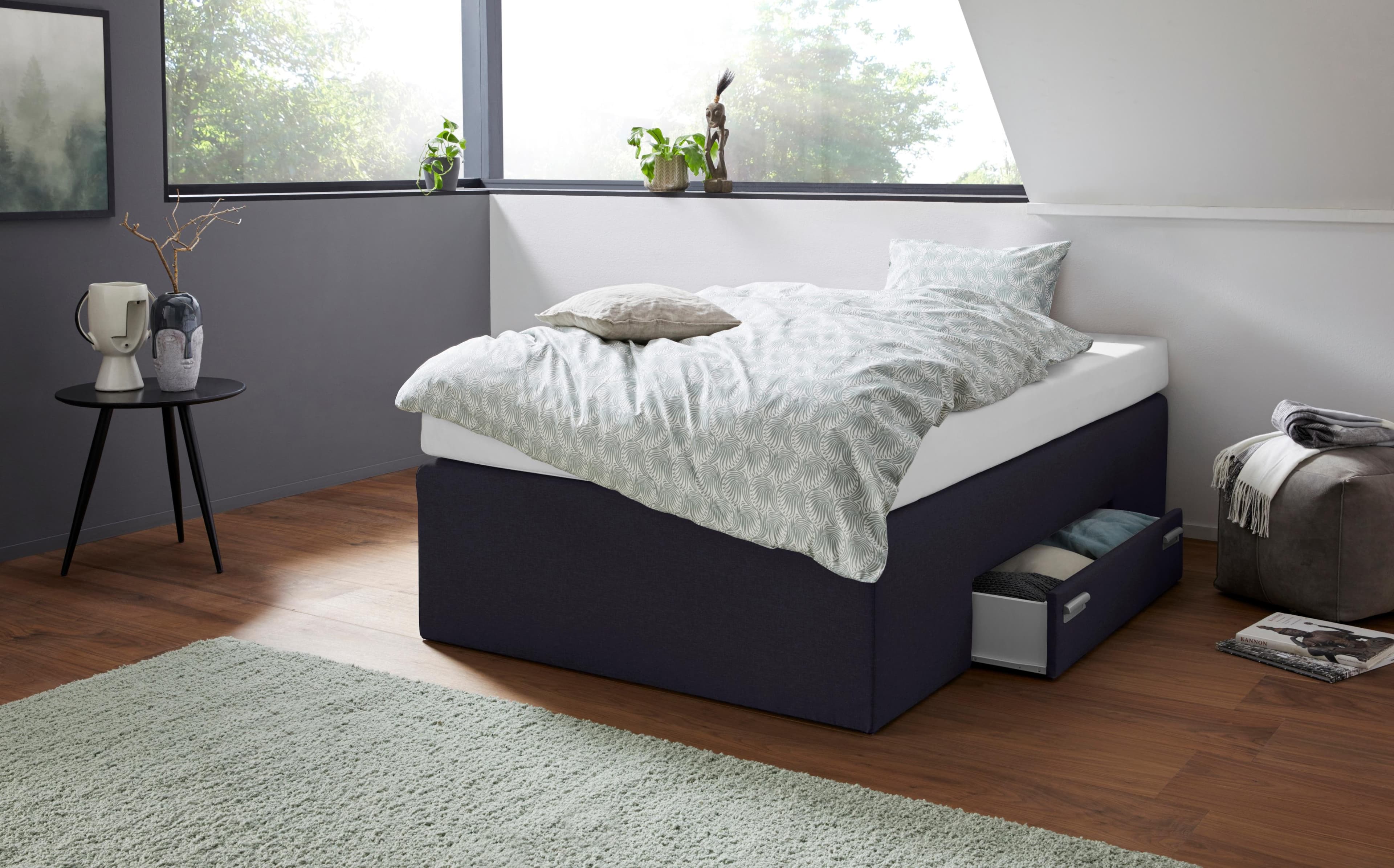 Westfalia Schlafkomfort Boxspringbett Schwarz mit Bonnell-Federkernmatratze